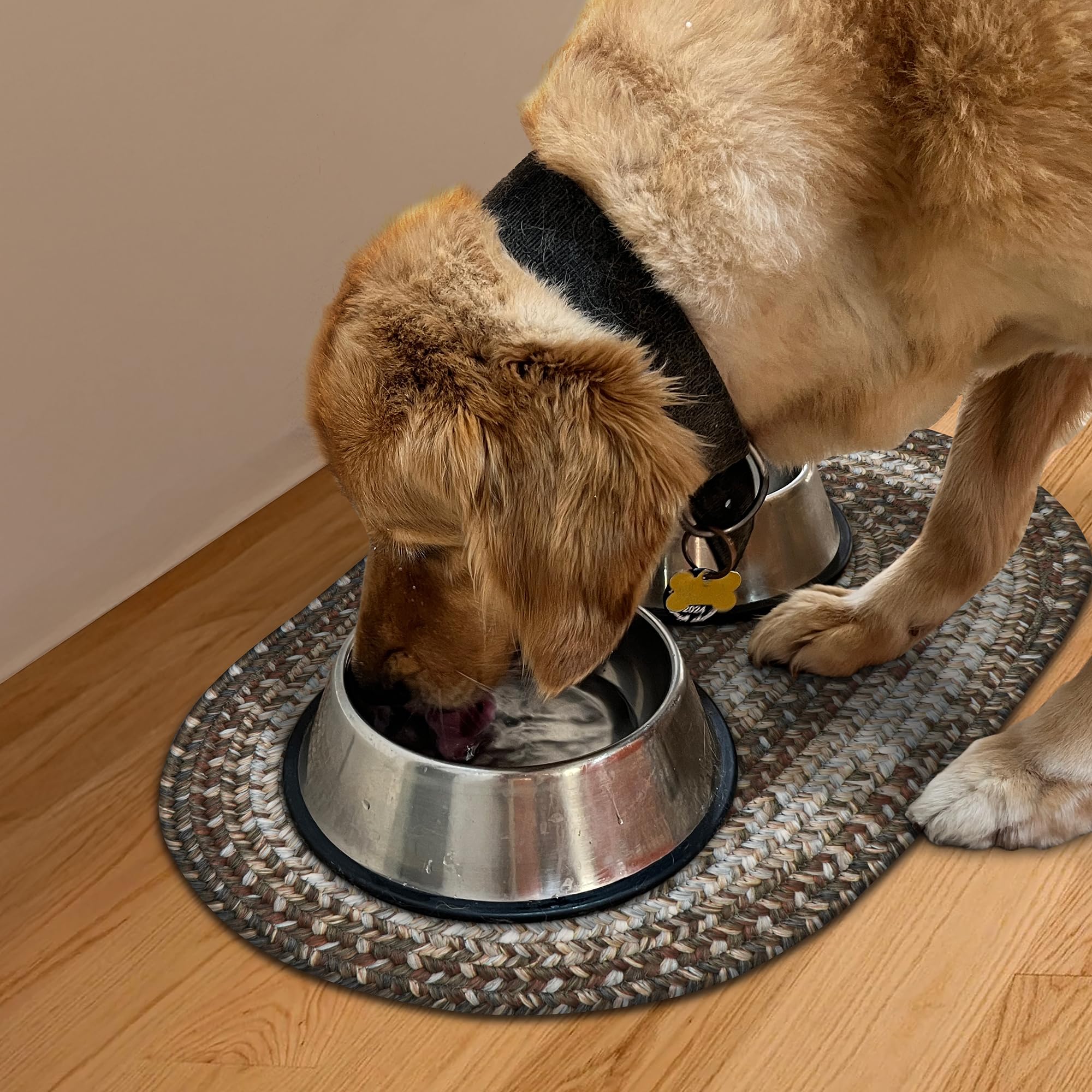 Wildwood Waterproof Pet Mat 16x24 Oval - Machine Washable and Super Absorbent Mat for Dog Food and Water Bowls