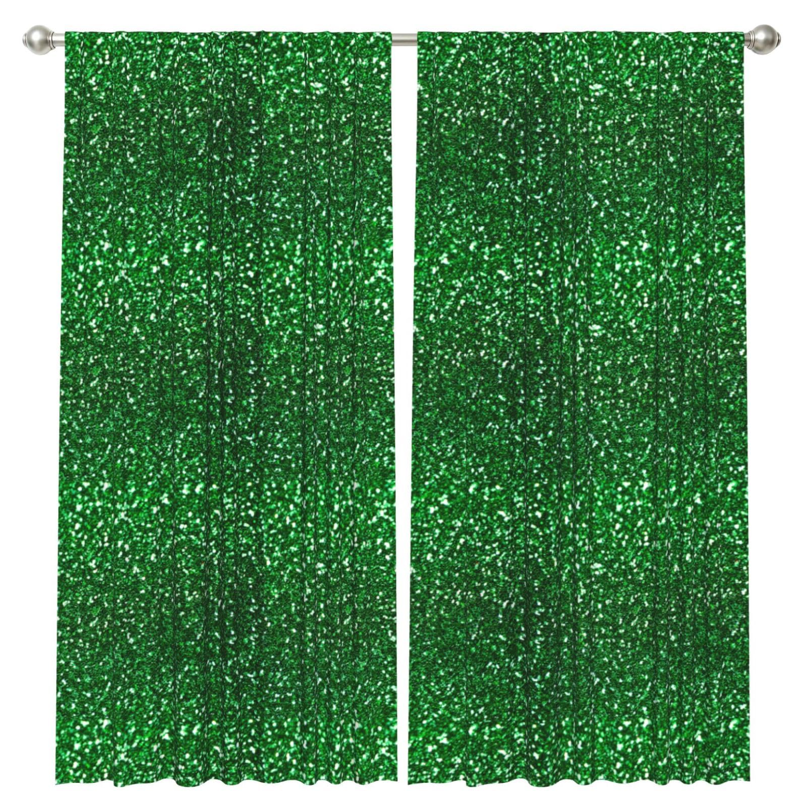 InOmak Green Sequin Sparkle, 2 Panels Window Curtains 52 x 84 Inch Blackout Curtains for Living Room Bedroom