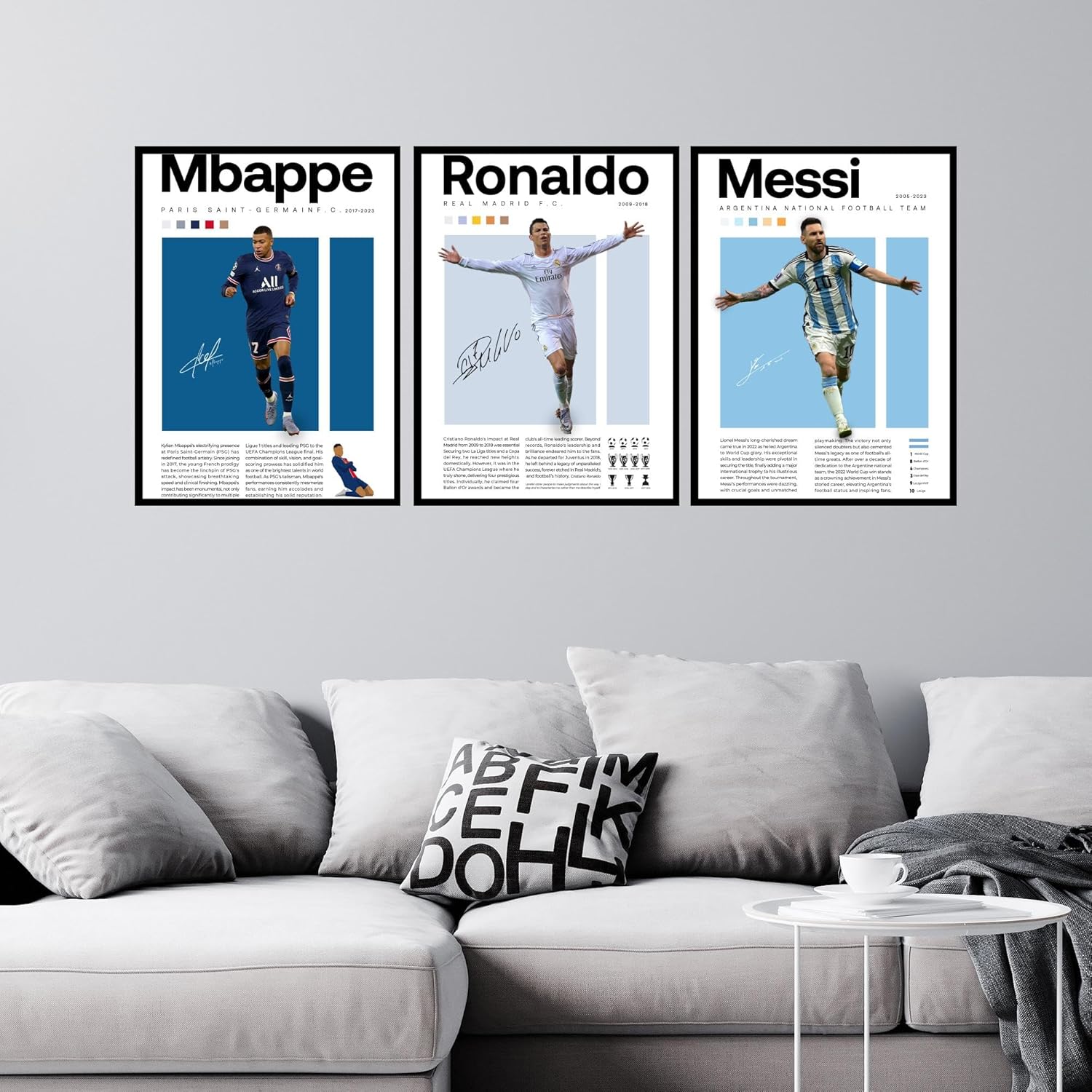 BigWig Prints Soccer Posters for Boys Bedroom - Soccer Player Posters, Decor for Boys Room, Lionel Messi Wall Decor, Cristiano Ronaldo, Mbappe Wall Art - Unframed Set of 3 (12x16”) - Image 3
