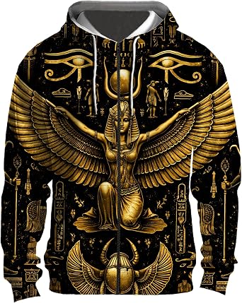 Fashiononly Ancient Anubis Egyptian Pharaoh Symbols Gold Mythology Pullover Hoodie Unisex