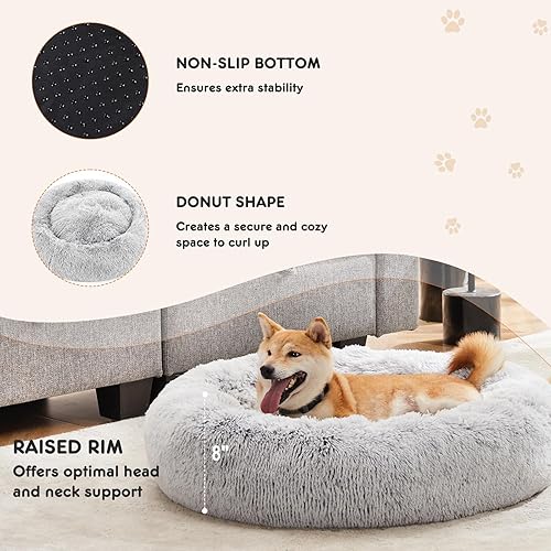 Miniatura 3 de Sweetcrispy Cama en forma de dona para perro, cama redonda grande y calmante para gatos con cojín impermeable lavable, antiansiedad y