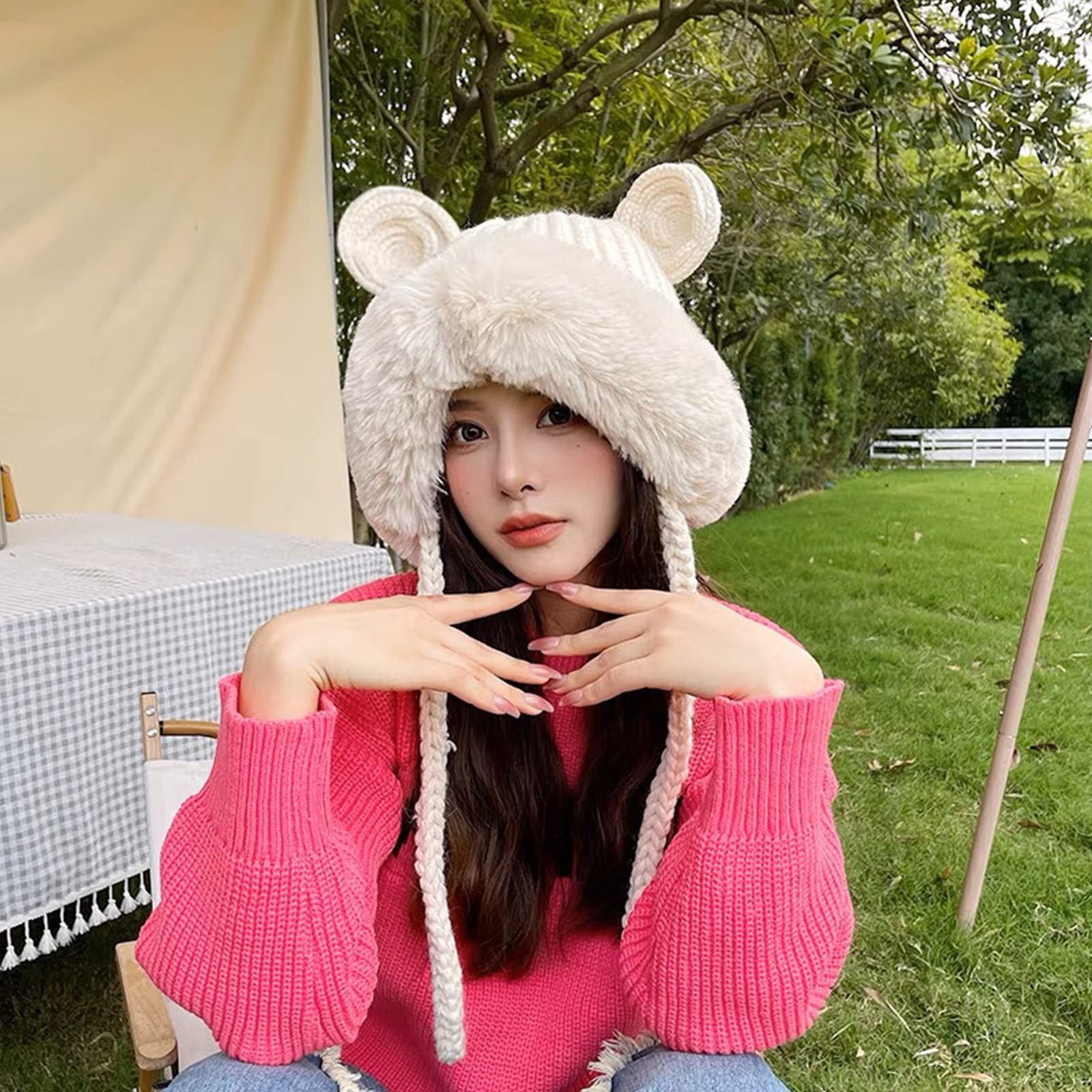 GRABAGECAN Brim Bear Ear Warm Hat Winter Warmer Cycling Skiing Hat Cold Winter Presents for Children Teenagers Coffee