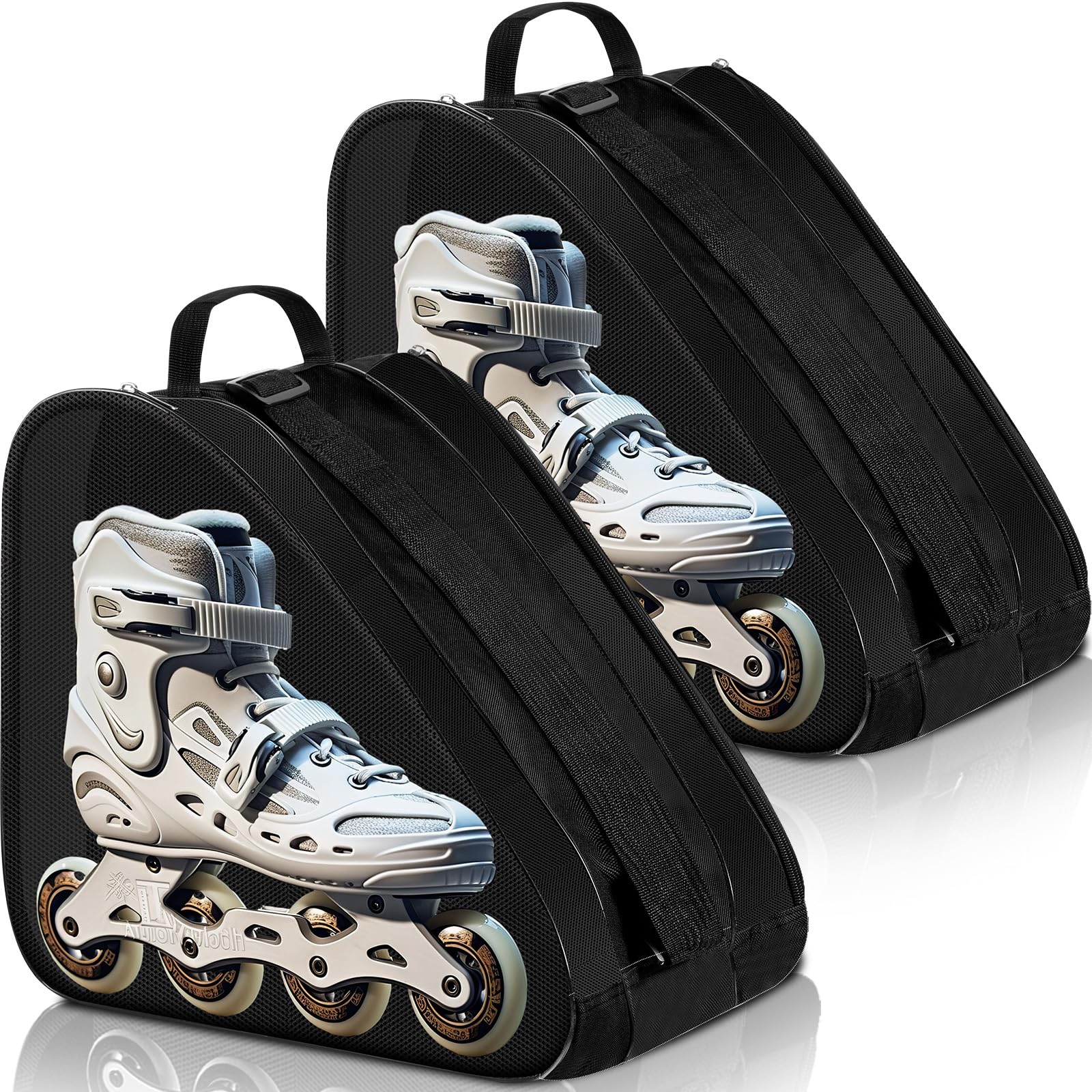 CHENGU Lot de 2 sacs de patins à roulettes respirants de grande capacité avec bandoulière réglable - Accessoires de patinage artistique pour garçons et filles - Noir