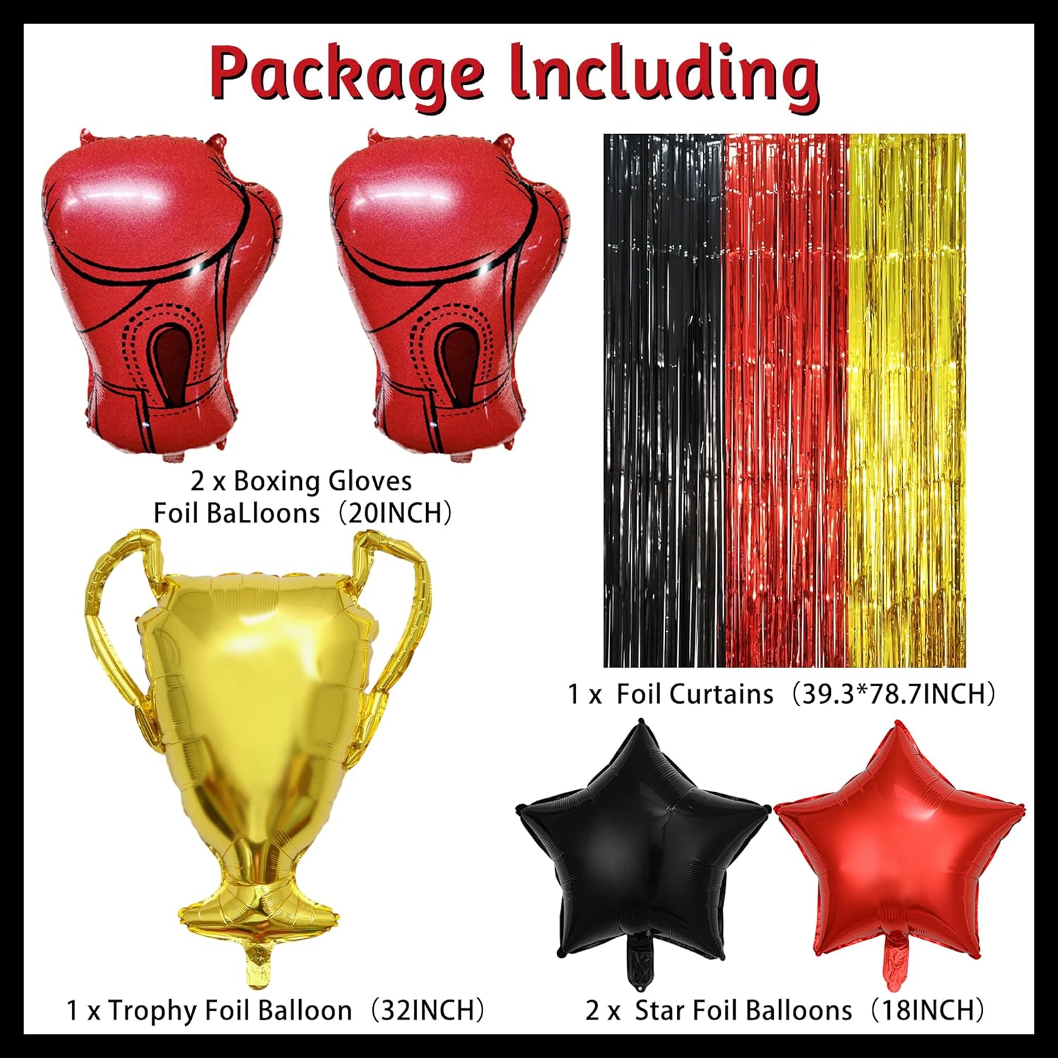 Boxing Party Decorations – Fight Night Theme Kit- Happy Birthday Banner, Black-Red Foil Backdrop, Cake Topper & Red Gloves Balloons. Perfect for Boys' & Men's Boxing-Themed Birthdays