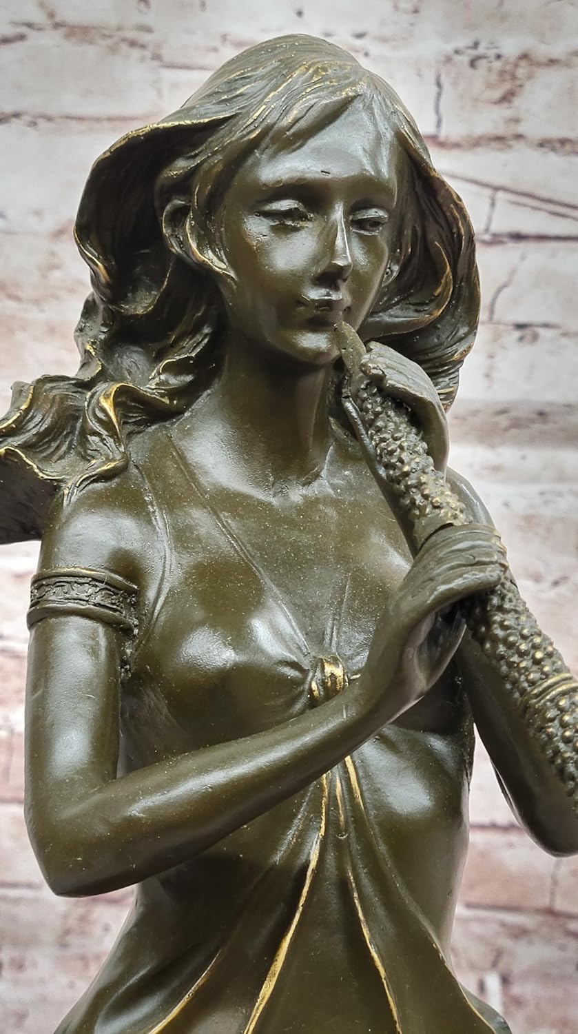 Signed Bronze Sculpture Statue of Female Horn Player Bust for Music Lovers Decorative Gift Home Sale by Classy Bronze