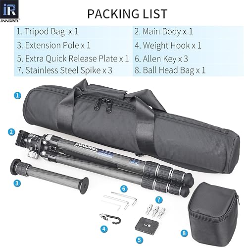 Miniatura 7 de Trípode de viaje profesional KT284C de fibra de carbono para cámara DSLR, soporte resistente con tubo de 1.1 pulgadas1.142 in, centro de gravedad