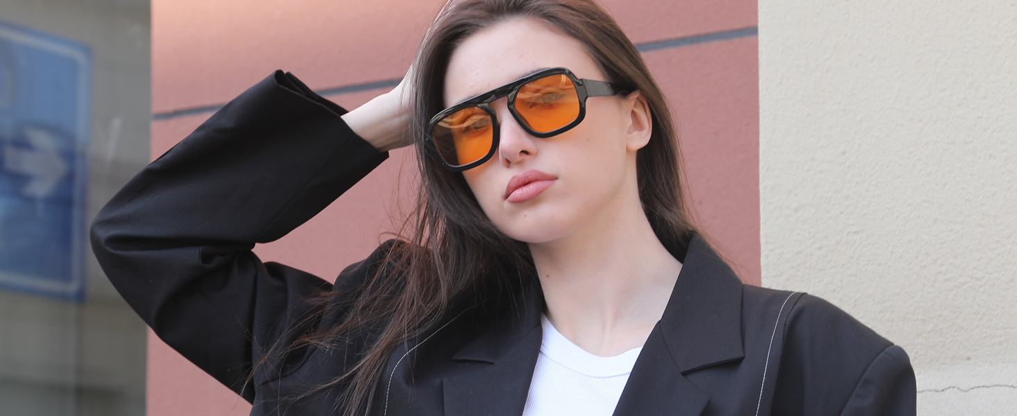 Amazon.com: MUNSADE Trendy Square Aviator Sunglasses for  display picture 2