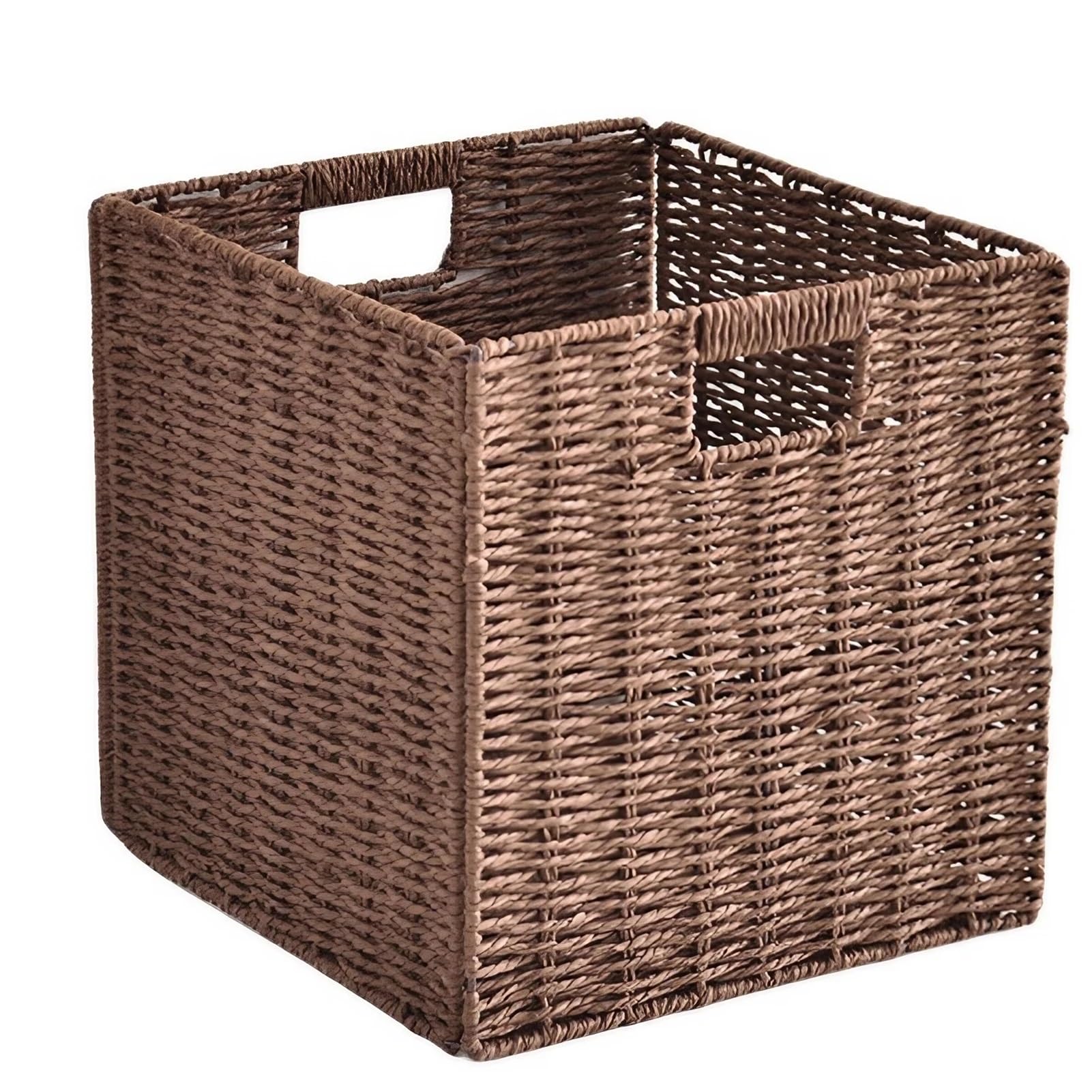 FTYEBDNC Faux Wicker Storage Organizer Baskets, Foldable Storage Bins with Handle/Brown a/29 * 29 * 29 cm