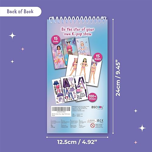 Miniatura 2 de Sticker Dress up K-Pop - Libro de actividades con calcomanías para niños. Aprende diseño de moda para niñas con pegatinas y guías para niños de 5