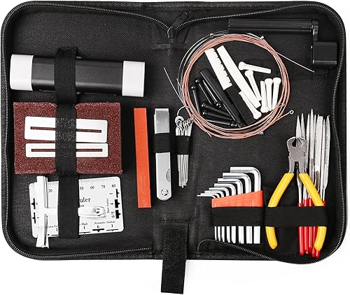 Miniatura 3 de Kit de herramientas de guitarra de 72 piezas, accesorios de mantenimiento de reparación, juego de piezas de guitarra con bolsa de transporte,