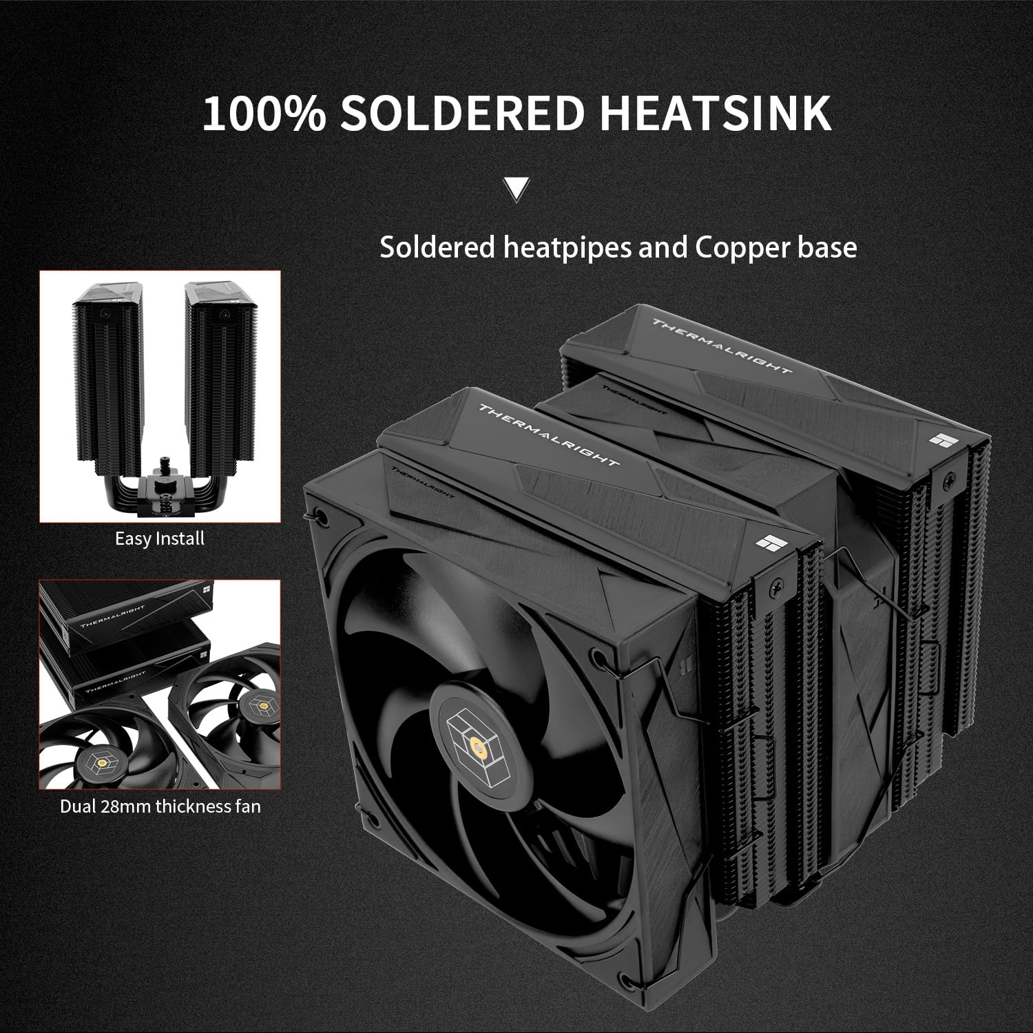 Thermalright Royal Pretor 130 Black CPU Cooler,158mm High, Dual Towers and Dual PWM Fans, 6 Heat Pipes Computer Radiator,PC Cooling for AM4/AM5,Intel LGA 1700/1851/1150/1151/1200/2011(RP130 Black)