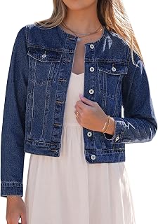 luvamia Jean Jacket Women Trendy Collarless Button Down Long Sleeve Casual Western Denim Jacket Country Concert Outfits