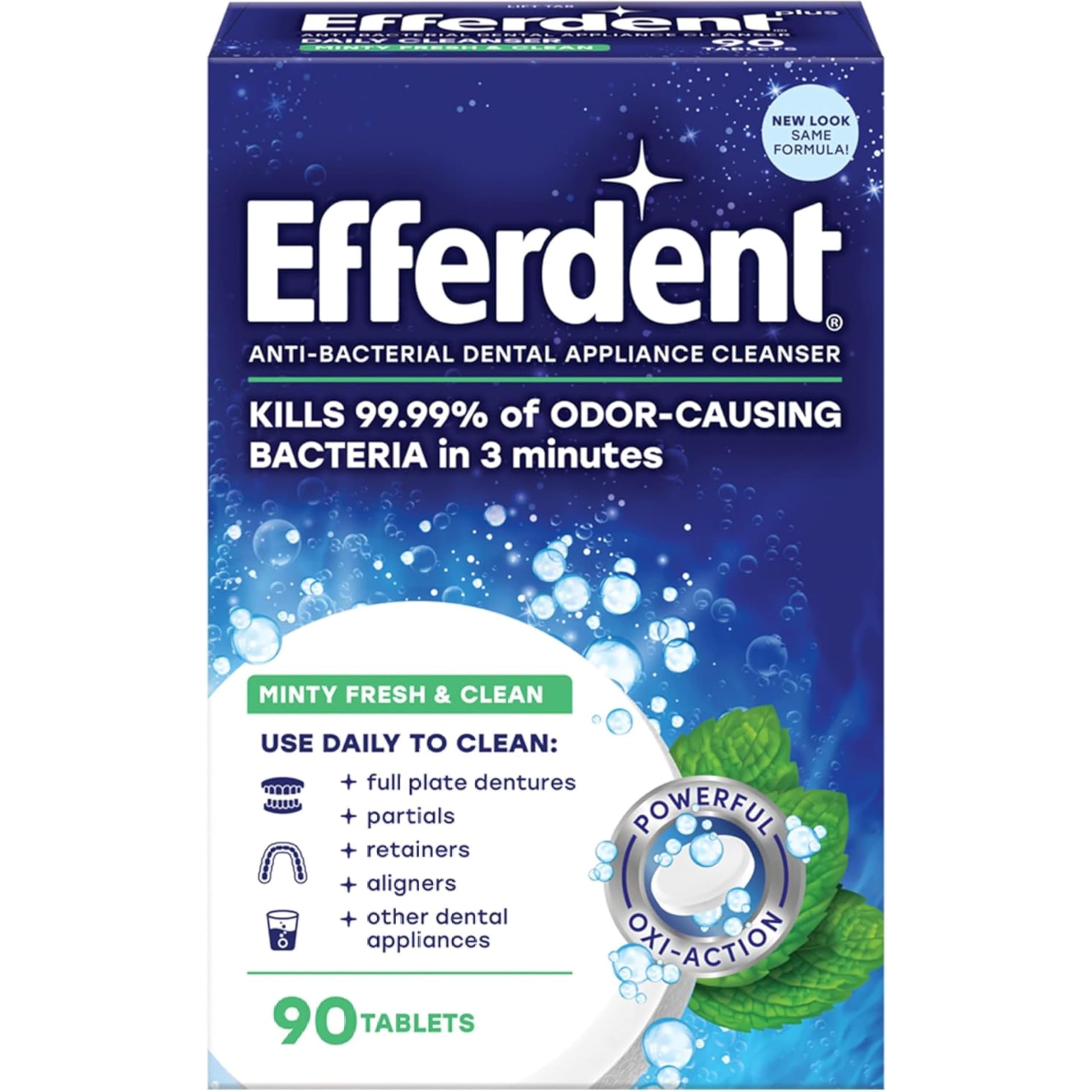 Efferdent Plus Mint Denture Cleanser Tablets 90 Ct (Pack of 3)