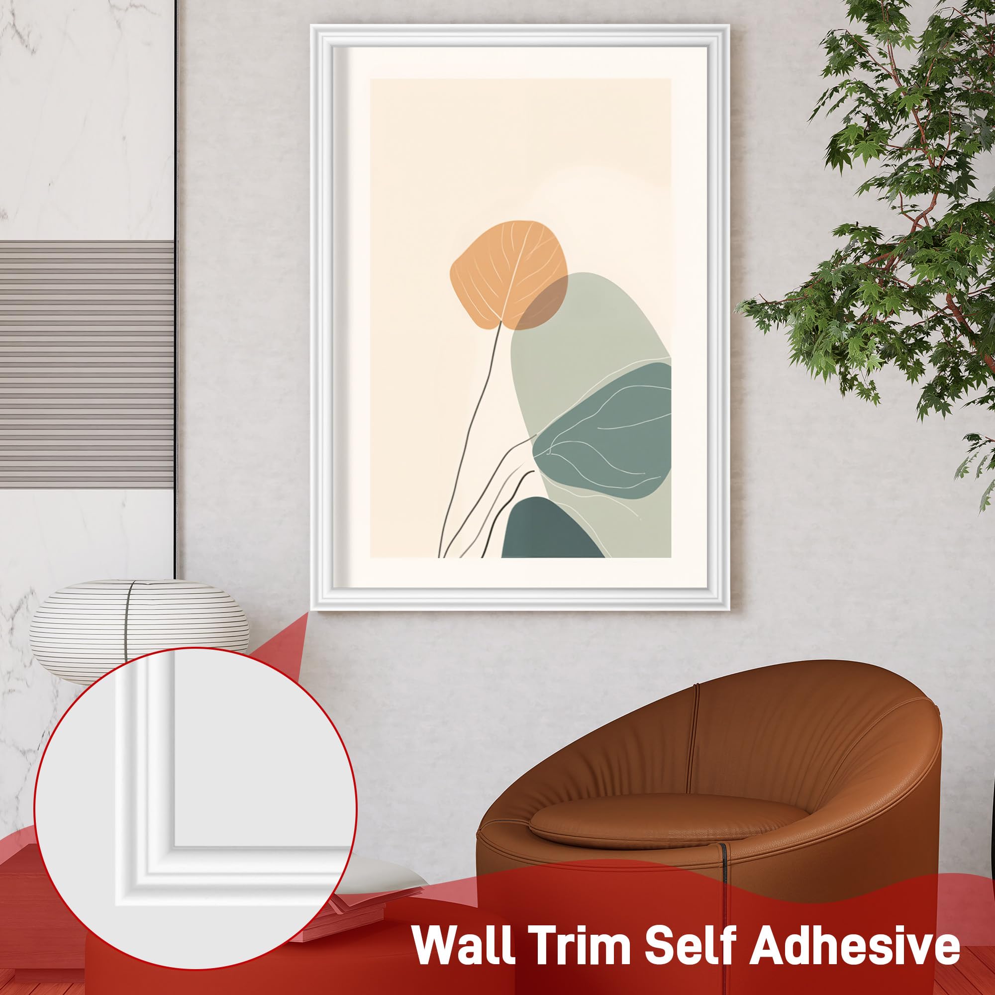 Starvortex Moulure Adhesive pour Murs, 7m x 2.79cm Moulure Murale Adhesive | Moulure Flexible pour Portes Intérieures Blanches, Plinthe PVC Souple, pour Murs, Miroirs et Bords, Moulure Decorative