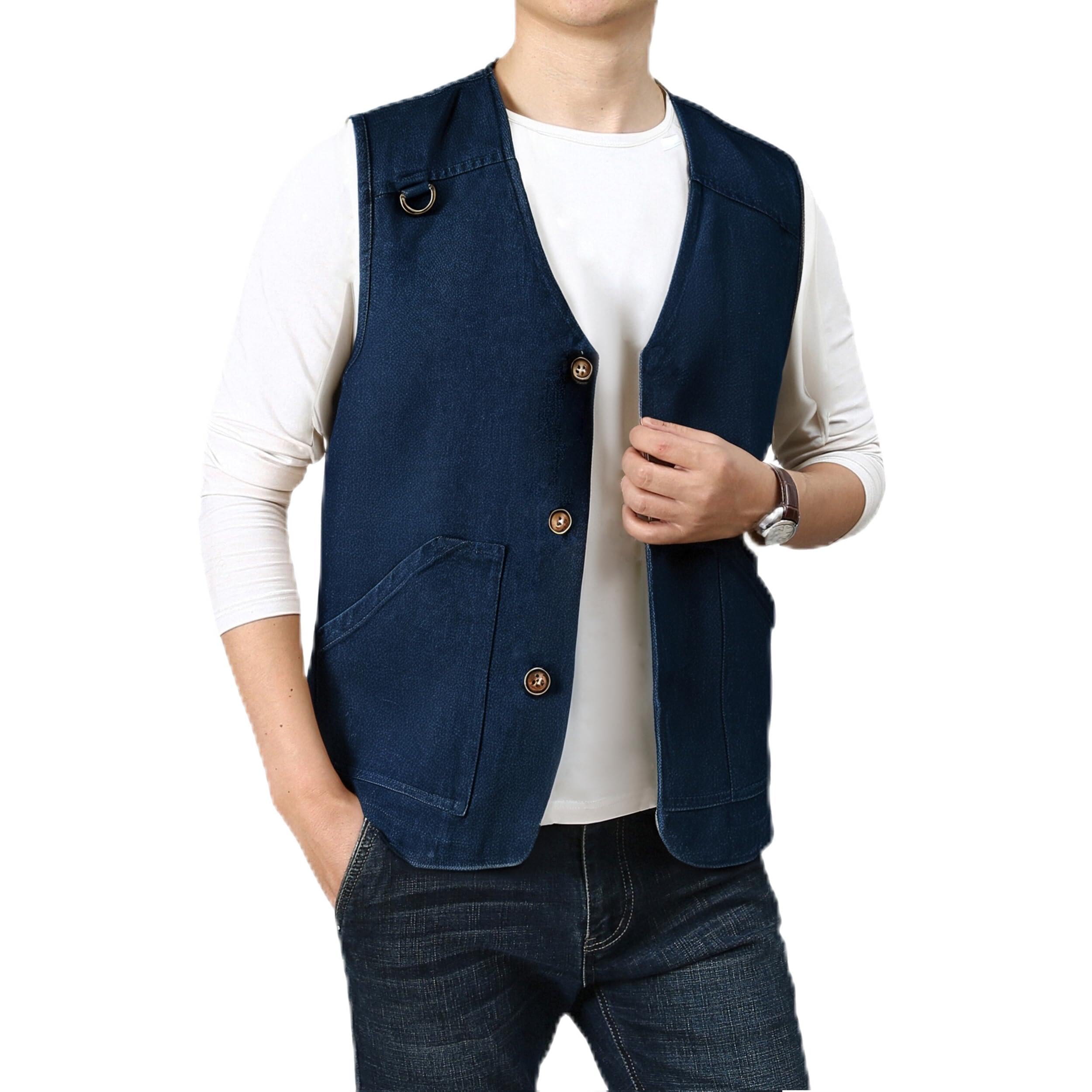 PRIJOUHE Mens Casual Cotton Vest Lightweight Outdoor Fishing Utility Vest