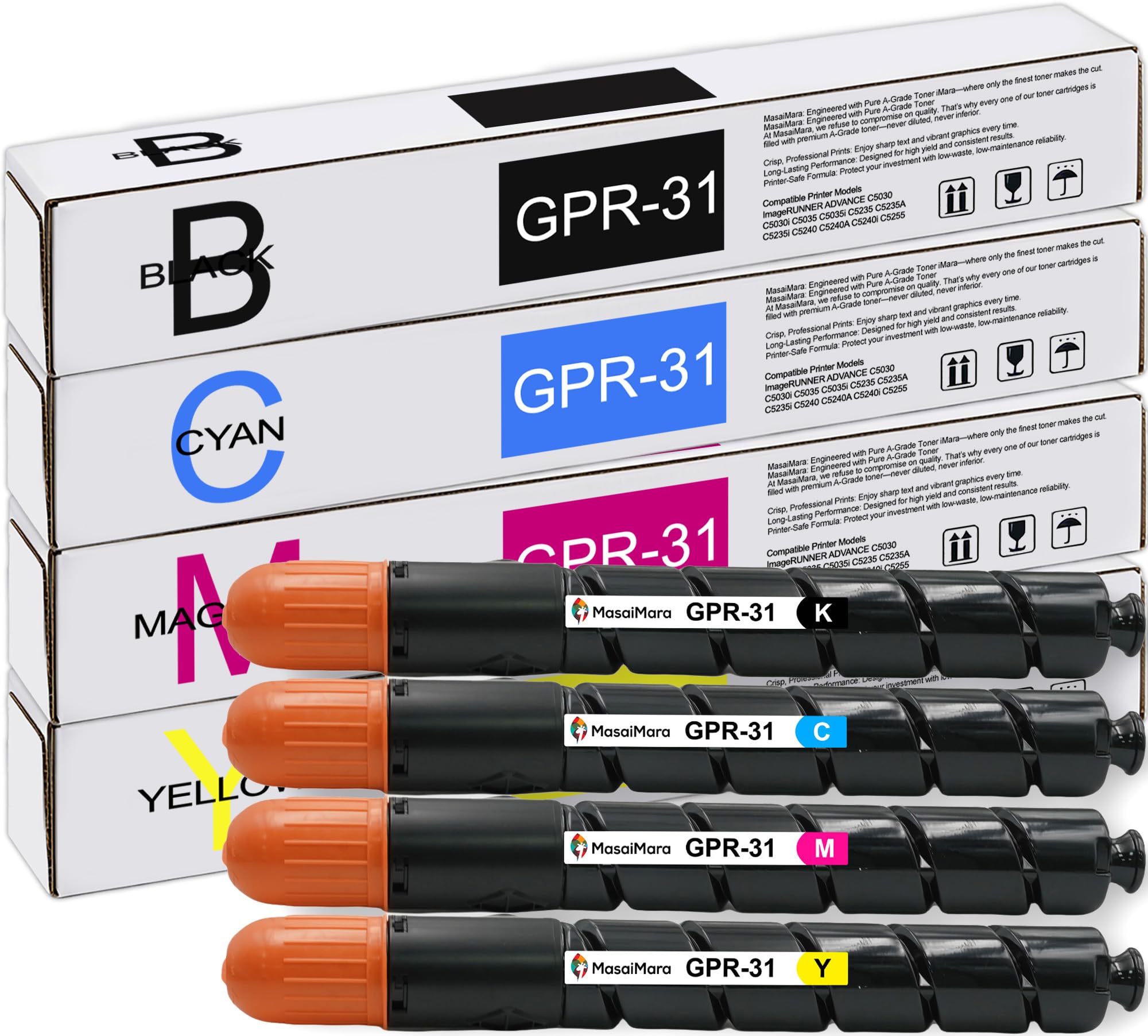 MasaiMara GPR-31 GPR31 NPG-46 EXV29 High Yield 36,000 Pages Toner Cartridge for Canon ImageRunner C5030 C5030i C5035 C5035i C5235 C5235A C5235i C5240 C5240A C5240i C5255 Printer (KCMY, 4-Pack)