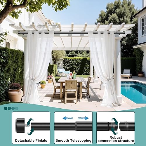 Miniatura 4 de Barras para cortina negras de 72 a 144 pulgadas, barra de cortina extra larga ajustable para montar en la pared de 1 pulgada de alta resistencia,