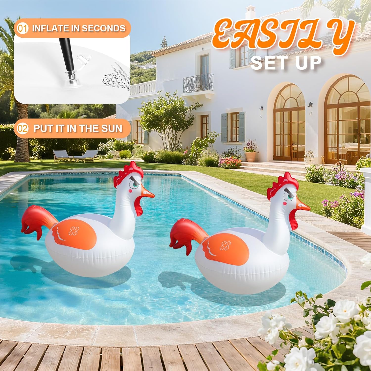 Floating Pool Lights, Inflatable Chicken Solar Pool Lights that Float, IP68 Waterproof Glow in the Dark Color Changing LED Solar Floating Light for Pools Pond Outdoor Wedding Party Decor(2)