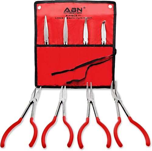 ABN Alicates de punta doblada de 90 grados de largo alcance de 10 pulgadas para espacios estrechos de difícil acceso y áreas de espacio limitado