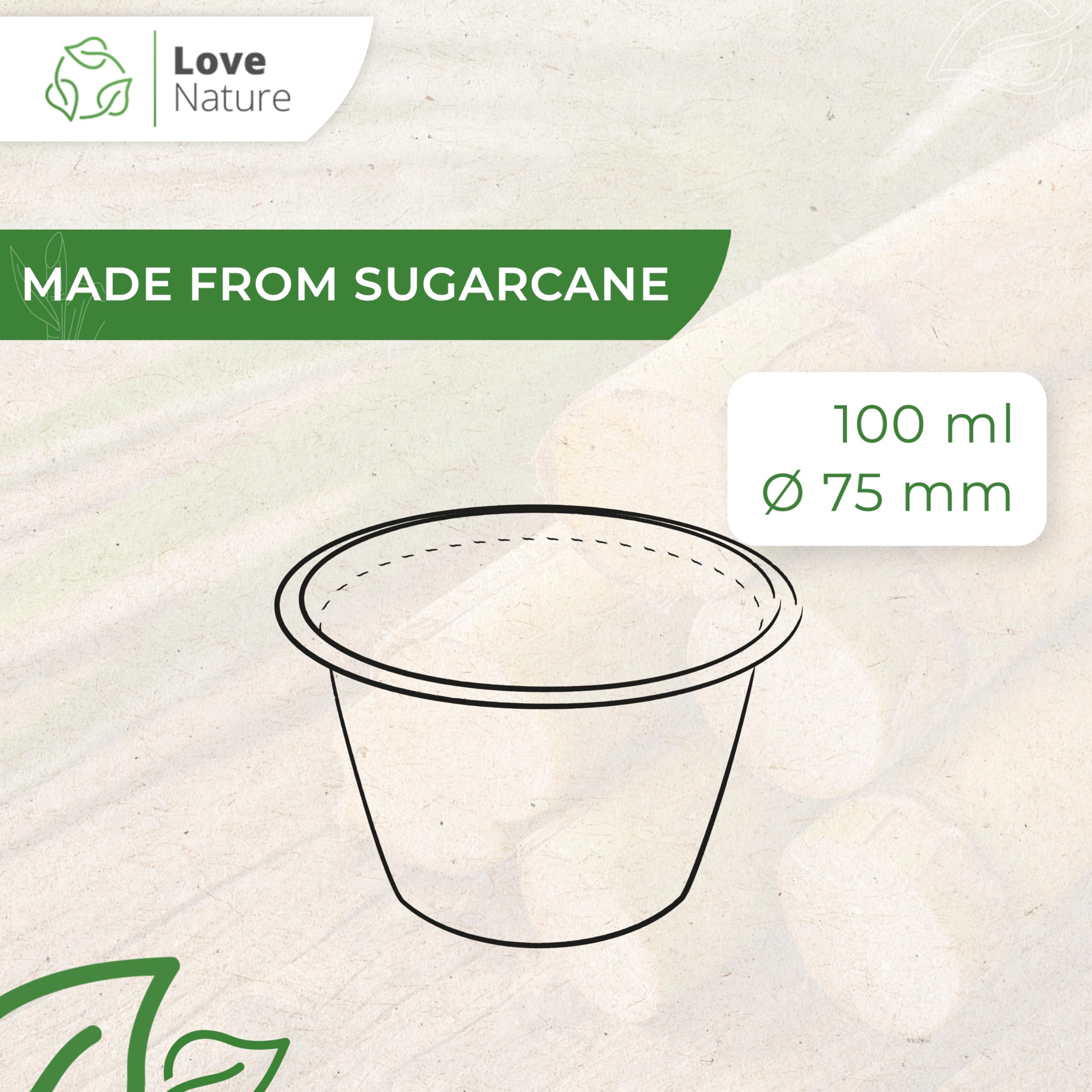 Love Nature Contenitori Salse 60 ml - 100 pezzi Ciotole piccole per salse in Canna da Zucchero - Contenitori Monodose per Salsa da Asporto - Ciotoline Monoporzione Biodegradabili