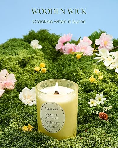 Miniatura 2 de M&SENSE Vela perfumada de vainilla de coco, velas de mecha de madera con tapa, 100 horas de larga combustión, sin toxinas, cera de soja natural, 18