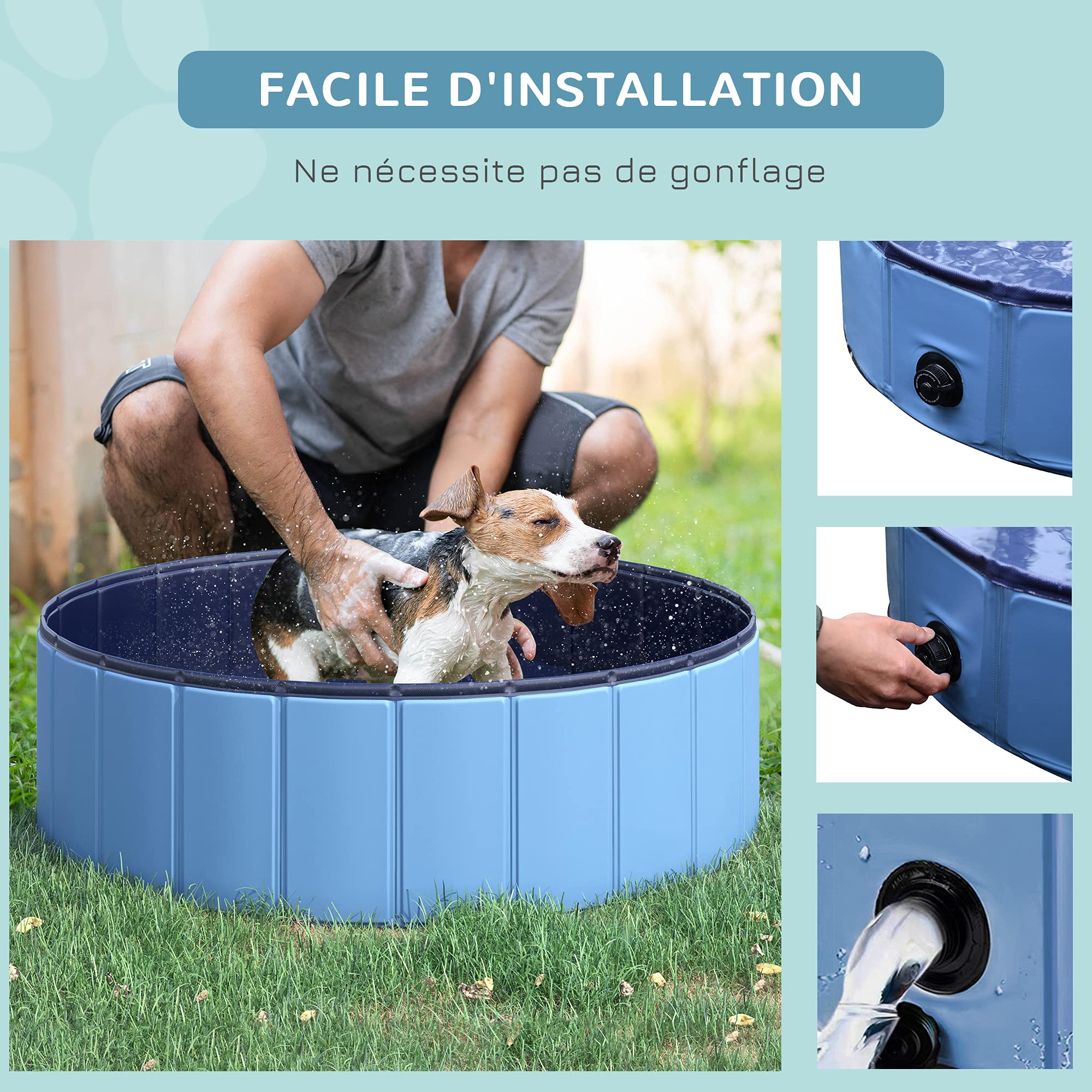 PawHut Piscine pour Chien Pliable, Piscine Baignoire Bassin Chien, 100x30cm en Plastique, Piscine pour Animaux Extérieur, Stable et Antidérapant, Bleu