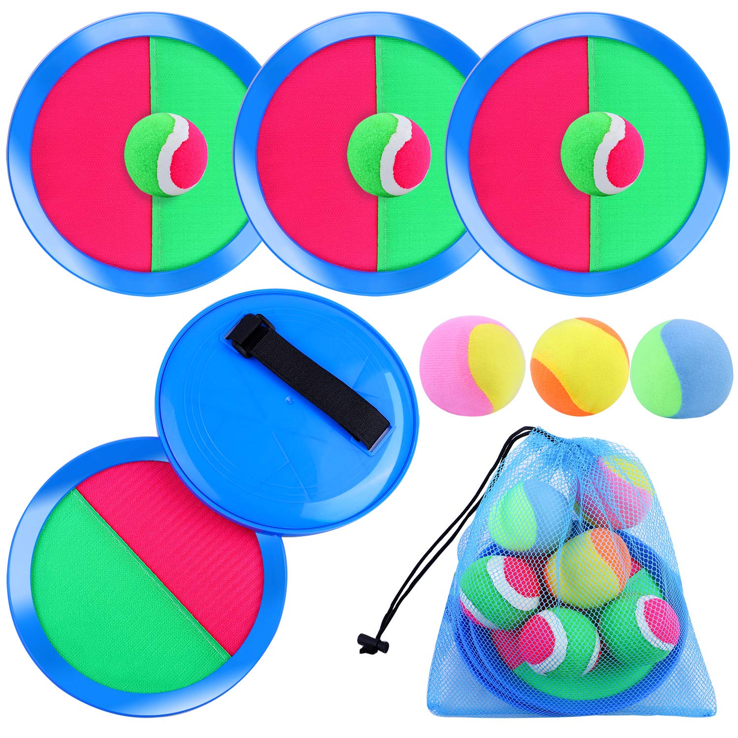 Aneco Paddle Toss and Catch Ball Set Toys Self Stick Paddle Game for Sports, Beach with Storage Bag, 6 Paddles and 6 Balls