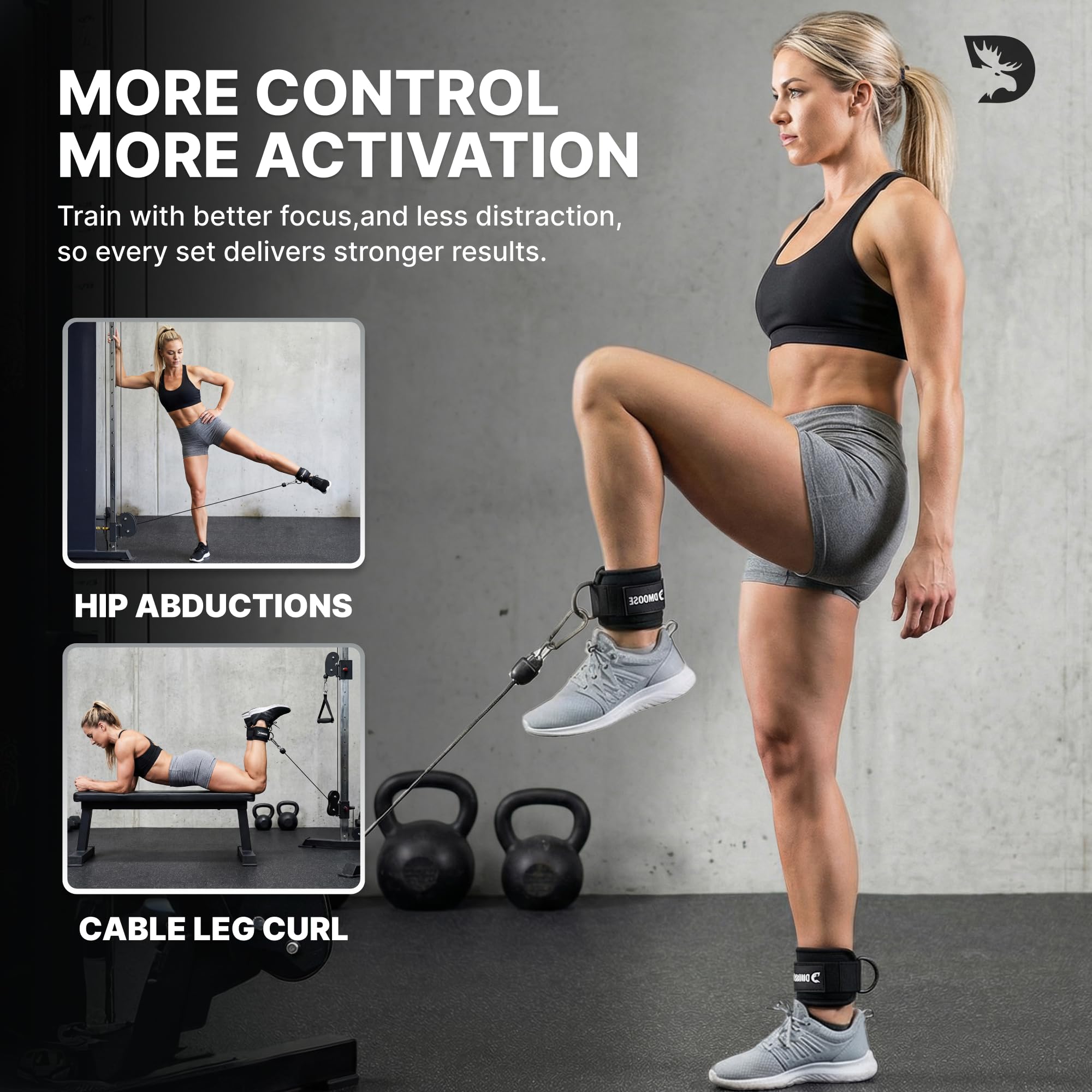 DMoose Ankle Strap for Cable Machine - One Size Fit with Premium Padding, Workout Kickback Ankle Cuffs, Ankle Bands for Working Out, Booty Workouts, Leg Extension, Hip Abductors & Lower Body Exercises - 4