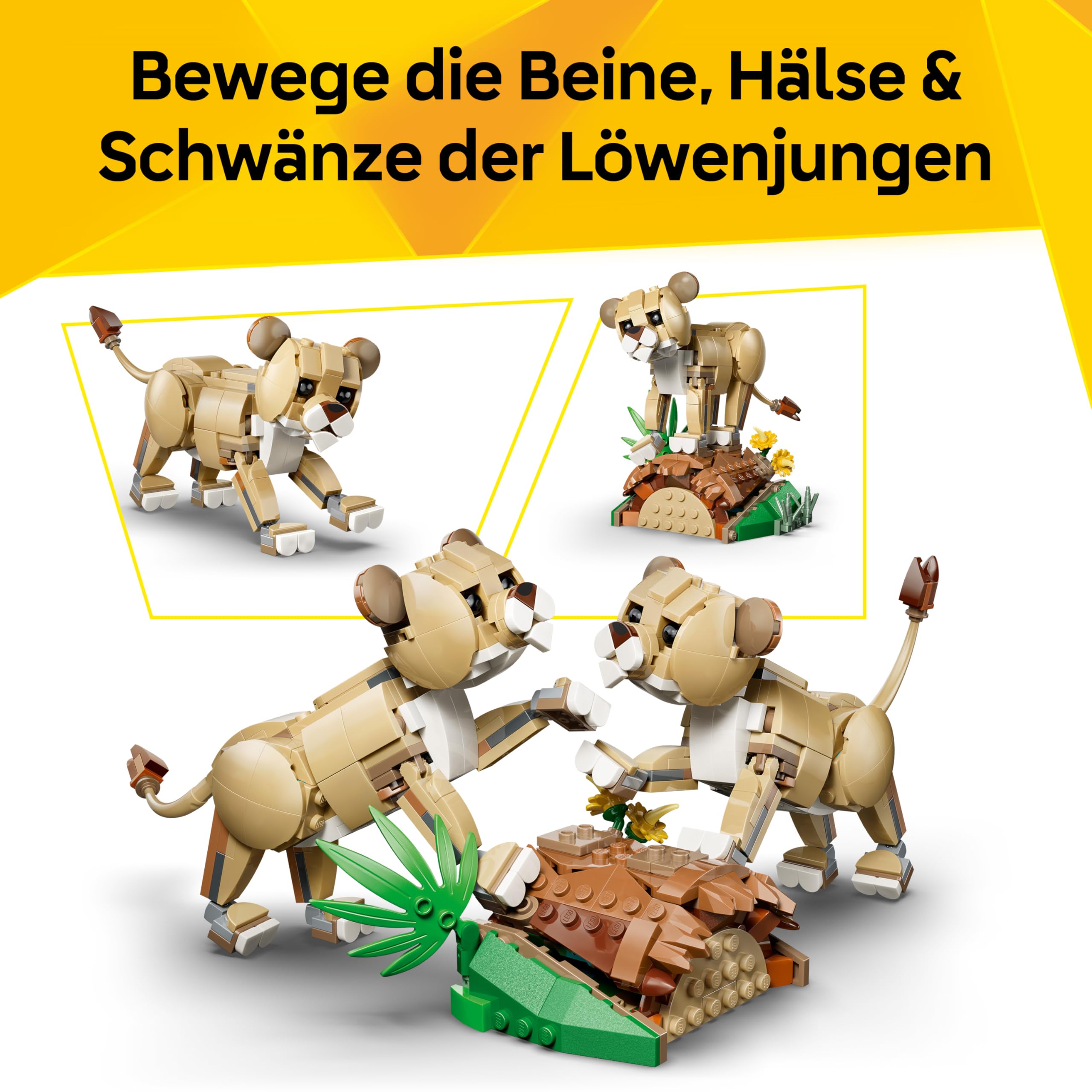 LEGO Creator 3-in-1-Set Wilde Tiere: Majestätischer Löwe - Bauset für Kinder ab 9 Jahren - Löwe, Löwin oder 2 Löwenjunge zum Bauen, Spielen und Ausstellen - Geschenk - 31386