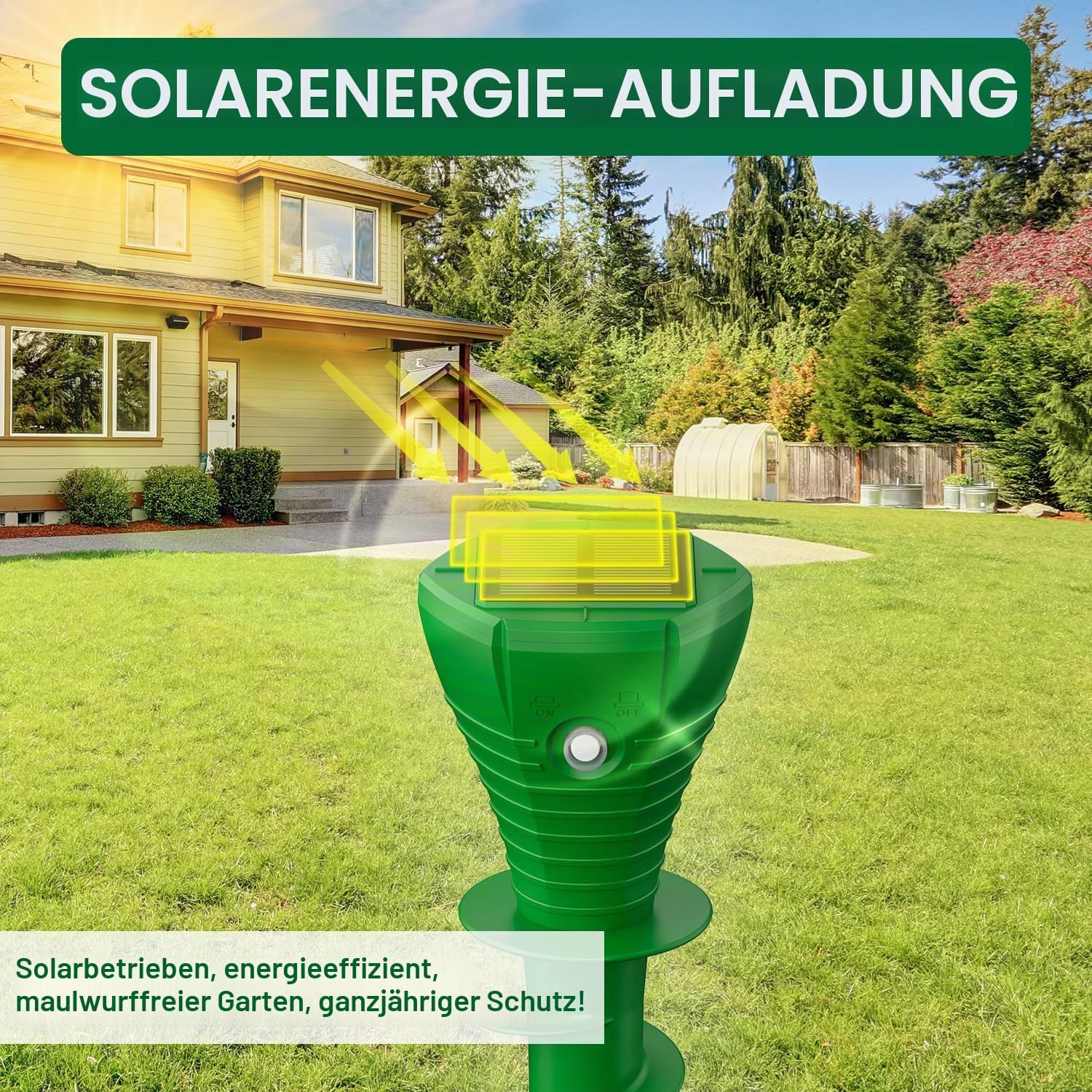 Maulwurf Vertreiber Solar mit KIWechselfrequenz, Maulwurfschreck &Wuhlmausschreck, Fluisterleise, IP65 wasserdicht, Effektive Maulwurf Abwehr Geg Maulwurfe und Wuhlmause, 4er Set