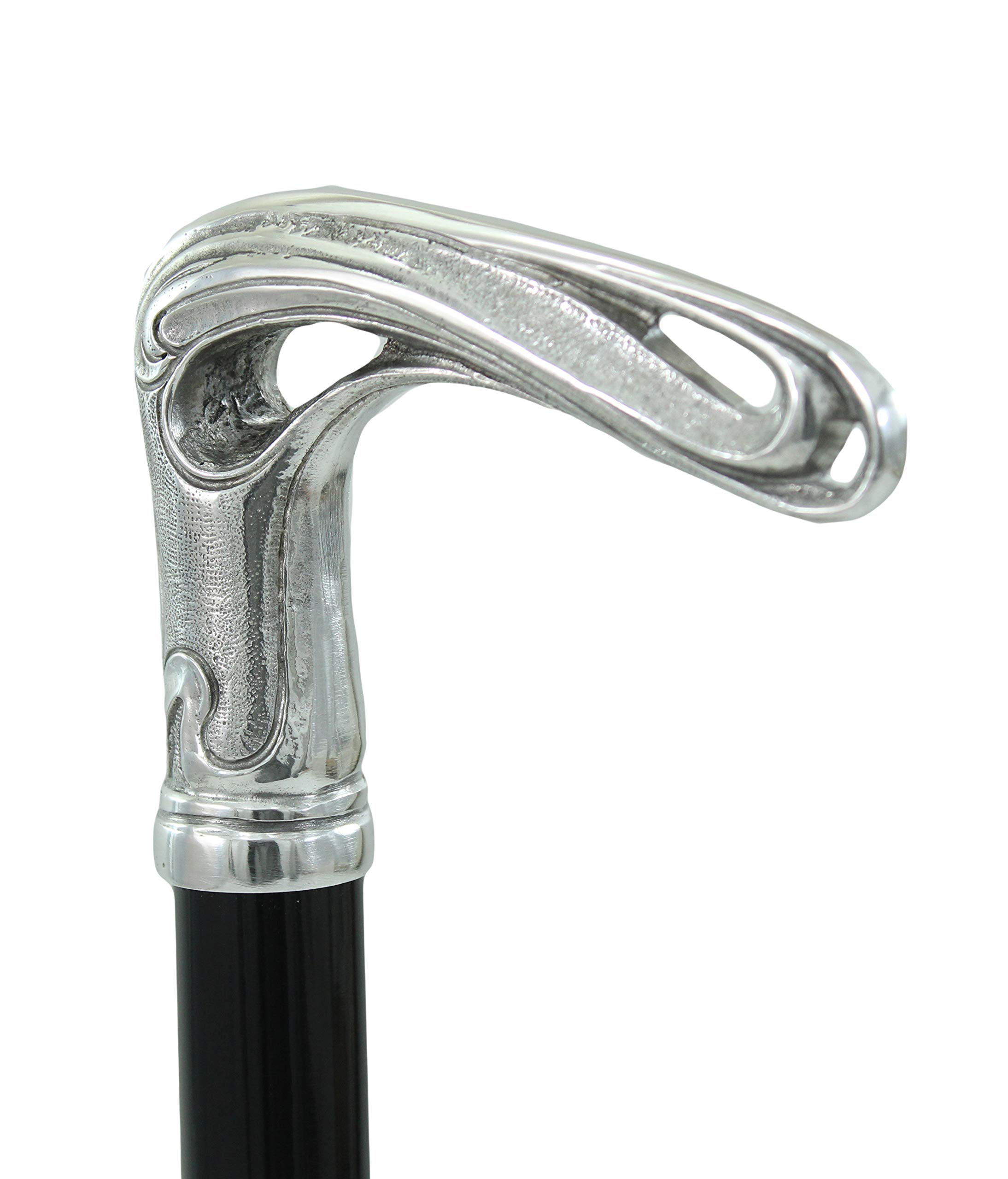 Bastón de paseo hecho a mano en Italia, 97 cm de longitud, ajustable, mango de peltre y madera de haya, color negro, ideal para hombres, mujeres, ancianos