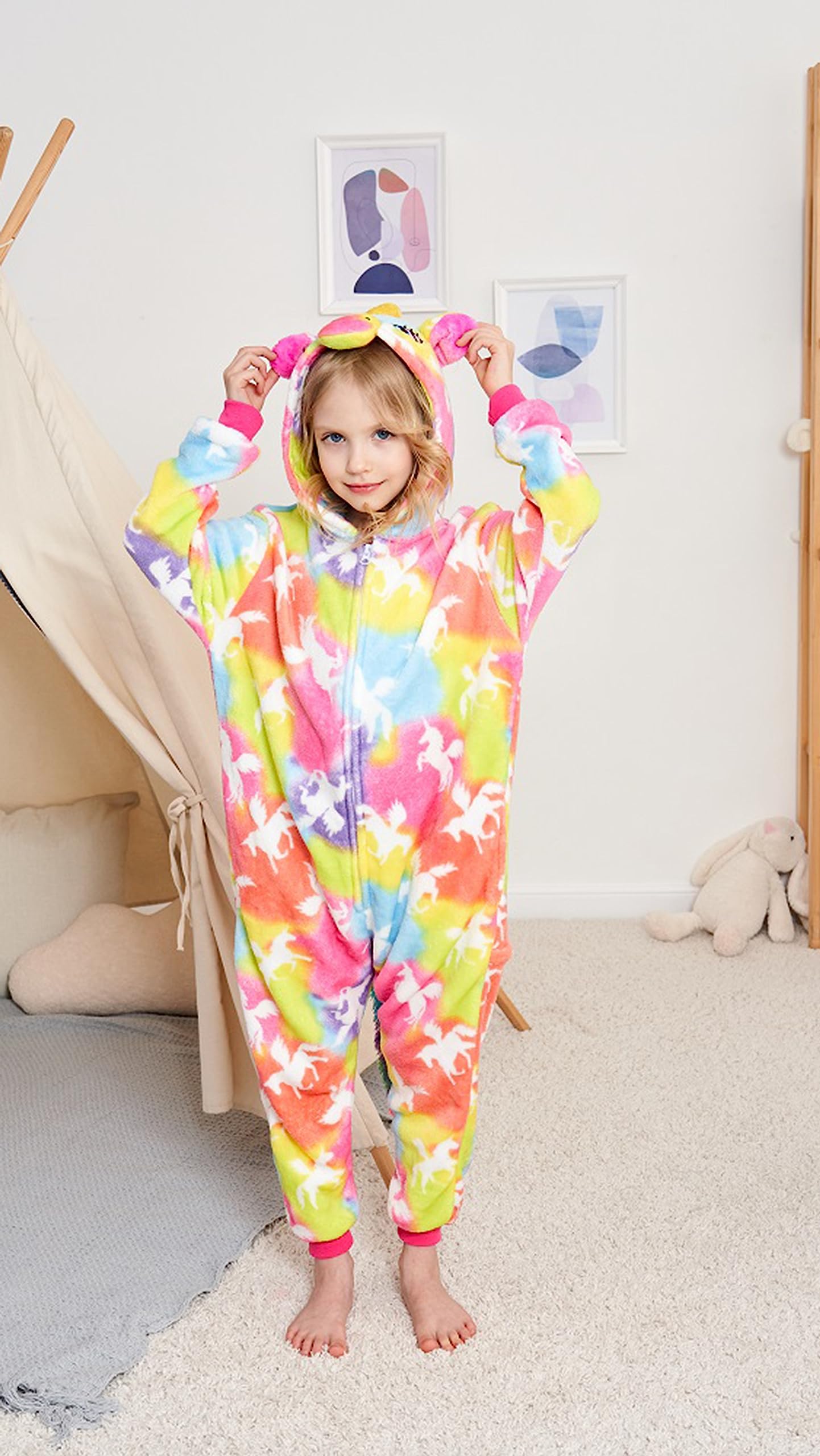 UDERUI Kids Unicorn Onesie Pajamas One-Piece Cosplay Costume Animal Sleepwear Girls And Boys