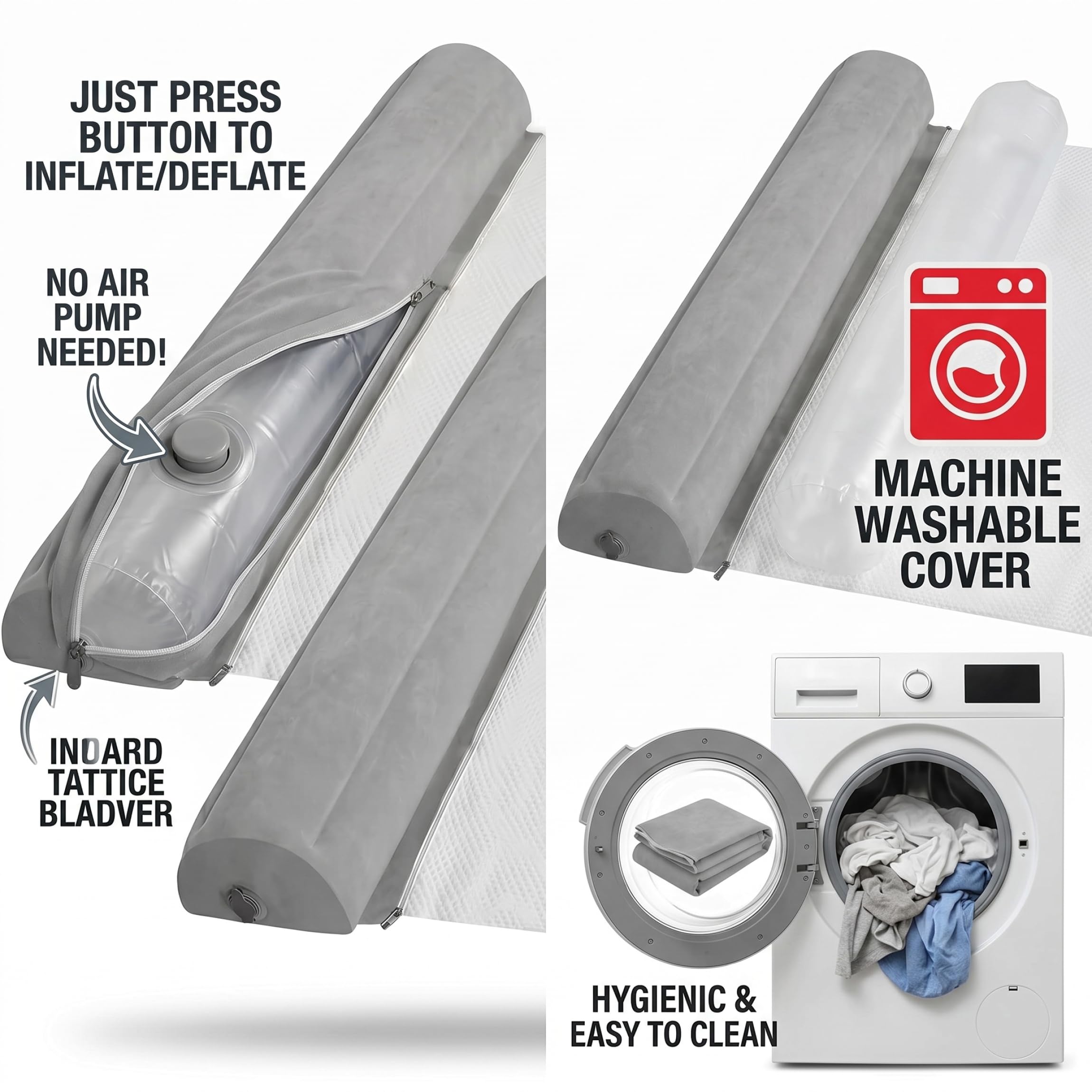 Paraurti per letto portatile da 2 pacchi, sponde per letto gonfiabili da 51x8x6 pollici, paraurti da viaggio lavabili antiscivolo per divano, hotel