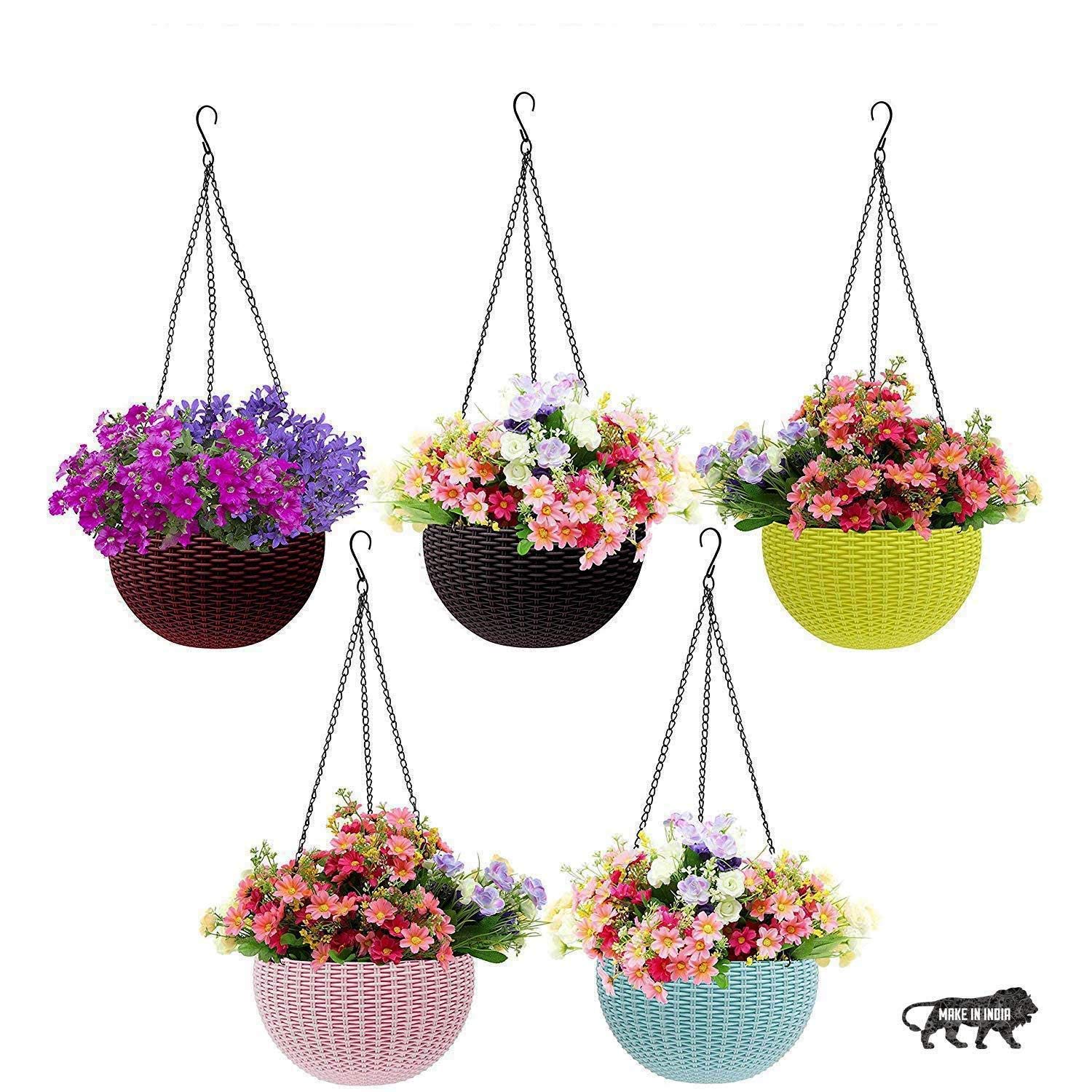 EaglesFords Hanging Pot | Plastic | Hanging Pot | Dark Brown | Pot Diameter-6.1 Inch | Pot Height-4.5 Inch | Pot Chain Length-10 inch Approx., | 5 Pieces (Multi Colour) (B0D5DQQXXK) Amazon Price History, Amazon Price Tracker
