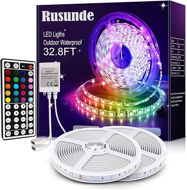 LED Kit lumières à bande étanche 5050 RGB 10m 32.8ft Bandes Éclairage Flexible Couleur Changement avec 44 Clés IR Contrôleur et 12V Alimentation électrique (2x5M)