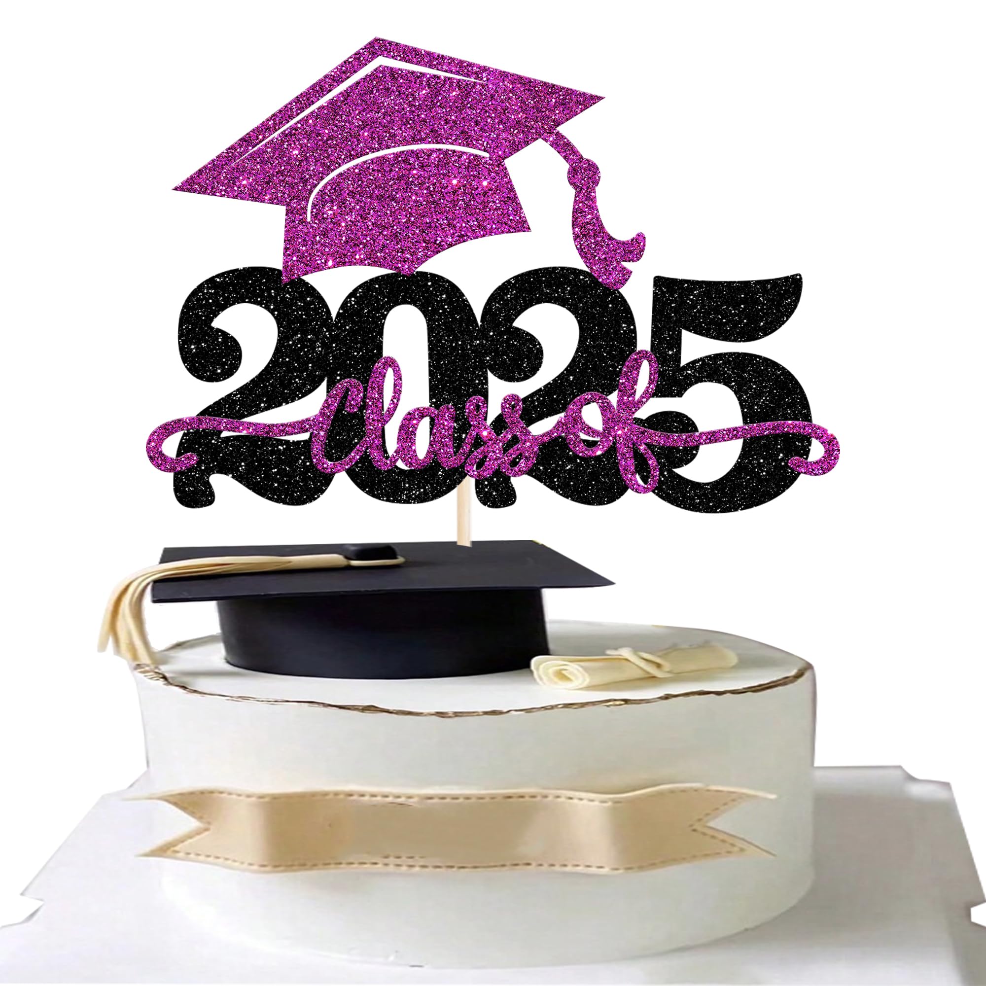 1 Pack Class of 2026 Cake Topper Glitter Congrats Grad Cap 2026 Graduation Cake Pick for 2026 Graduation Theme High School Boys Girls Graduate Party