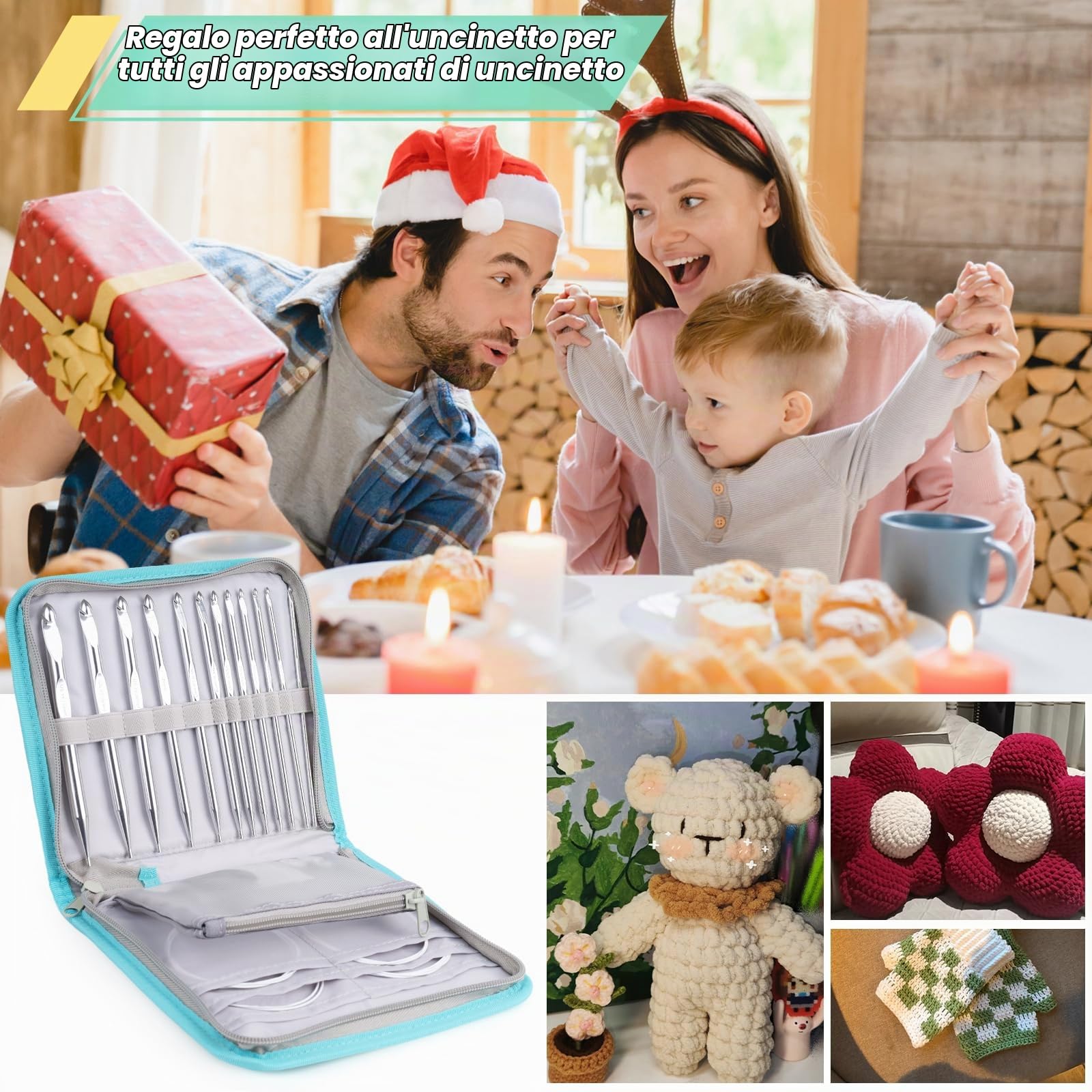 Coopay Set di 12 Uncinetti Tunisini Intercambiabili, 3,0-10,0mm con Filo da 40/60/80/100 cm, Uncinetto per Principianti e Professionisti, Uncinetto Afgano per Tappeti, Maglioni, Sciarpe, Blu