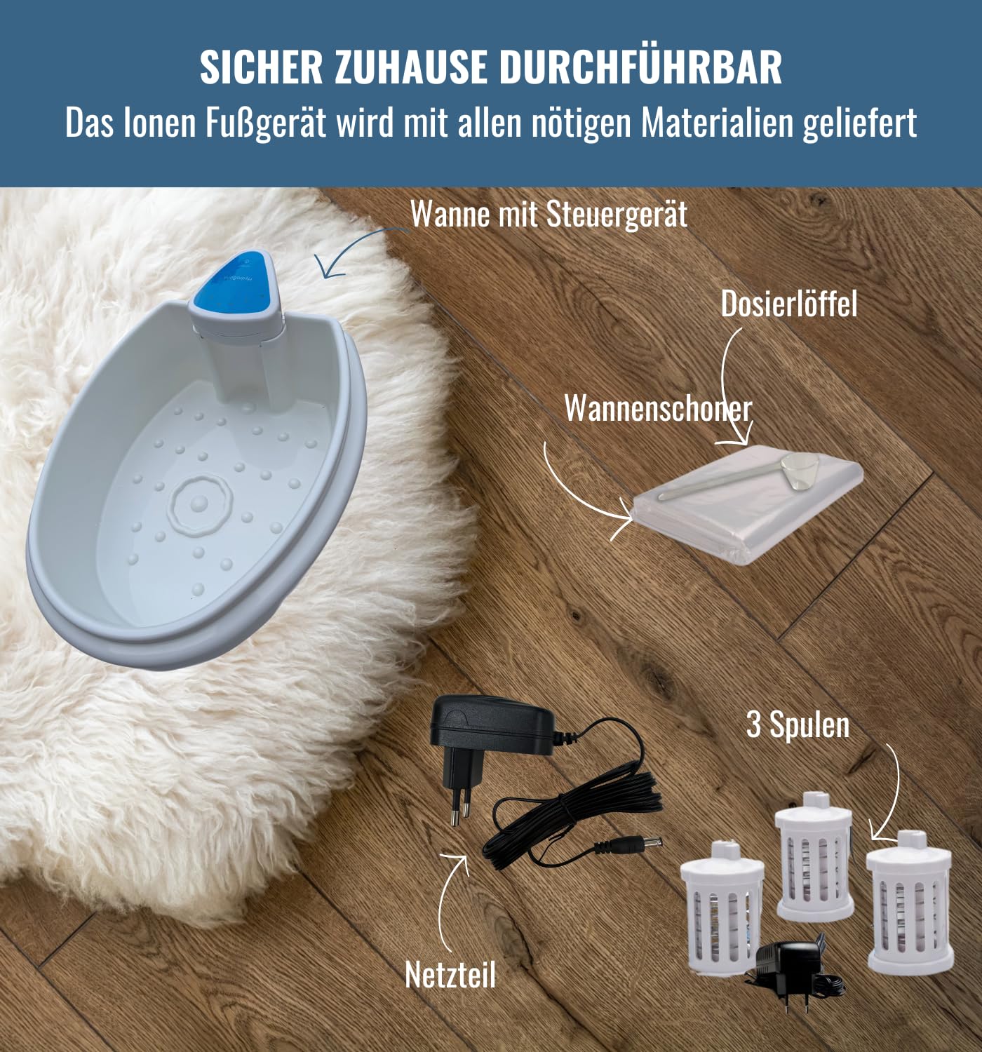 Fuß-Elektrolyse-Bad Komplett-Set mit Ionen-Technologie, Wasserwanne und Fußbad-Schüssel für Wellness und Fußpflege Zuhause, entspannt und reinigt | Hydrosana.
