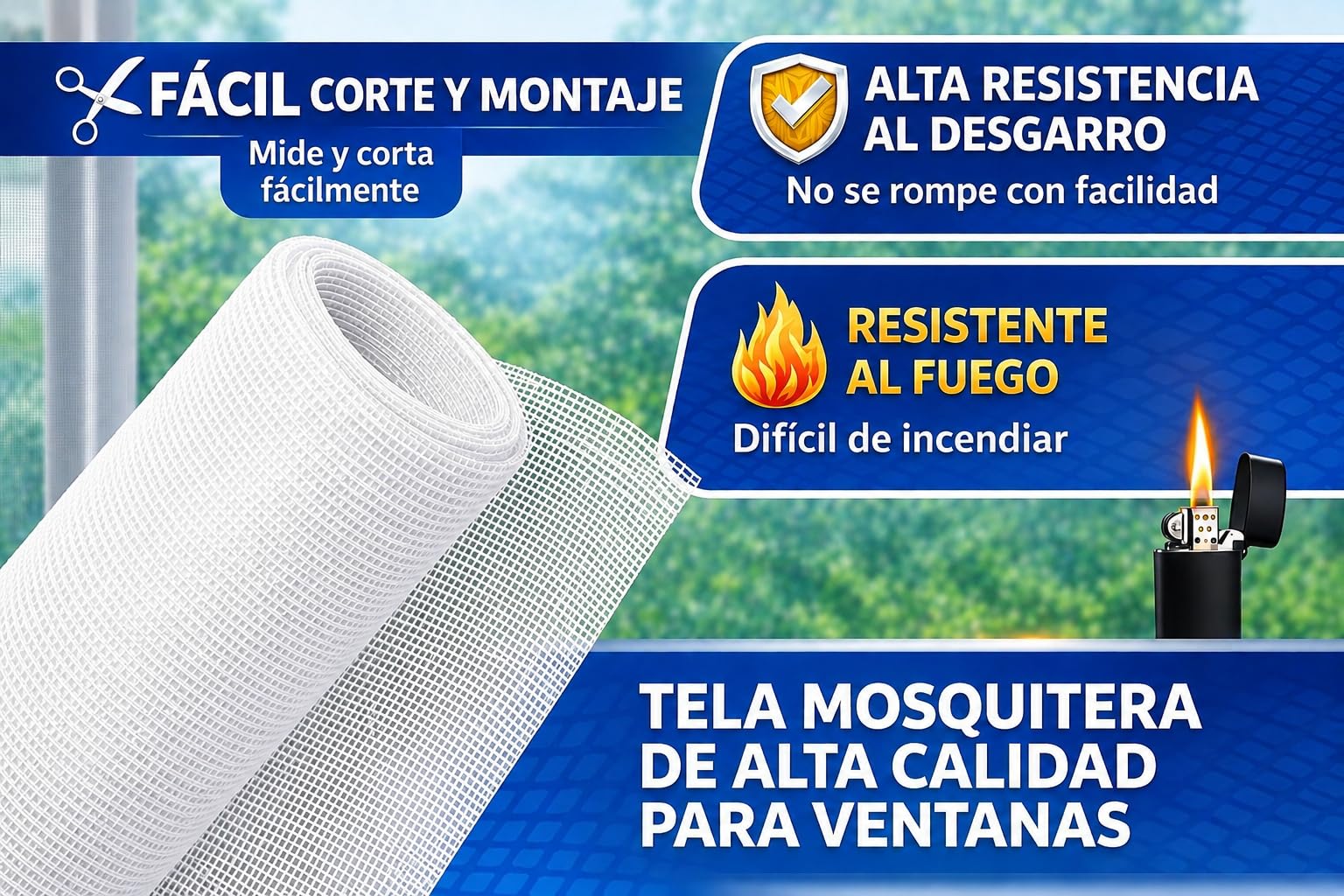 Tela mosquitera por metros, tela mosquitera para puerta y ventana, tela mosquitera FIBRA DE VIDRIO COLOR BLANCO, mosquiteras tamaño a elegir (150x3000 cm)