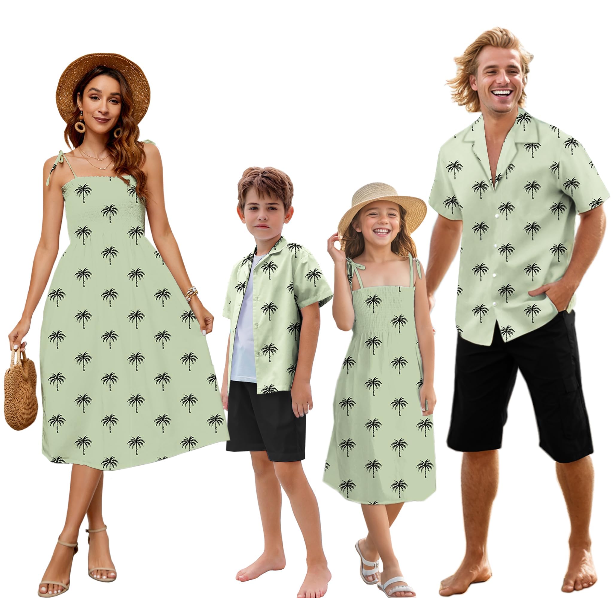 SANGTREE Family Matching Hawaiian Outfits , Casual Beach Travel Clothes ，Vacation Clothing Set for Women &amp; Men &amp; Girls &amp; Boys