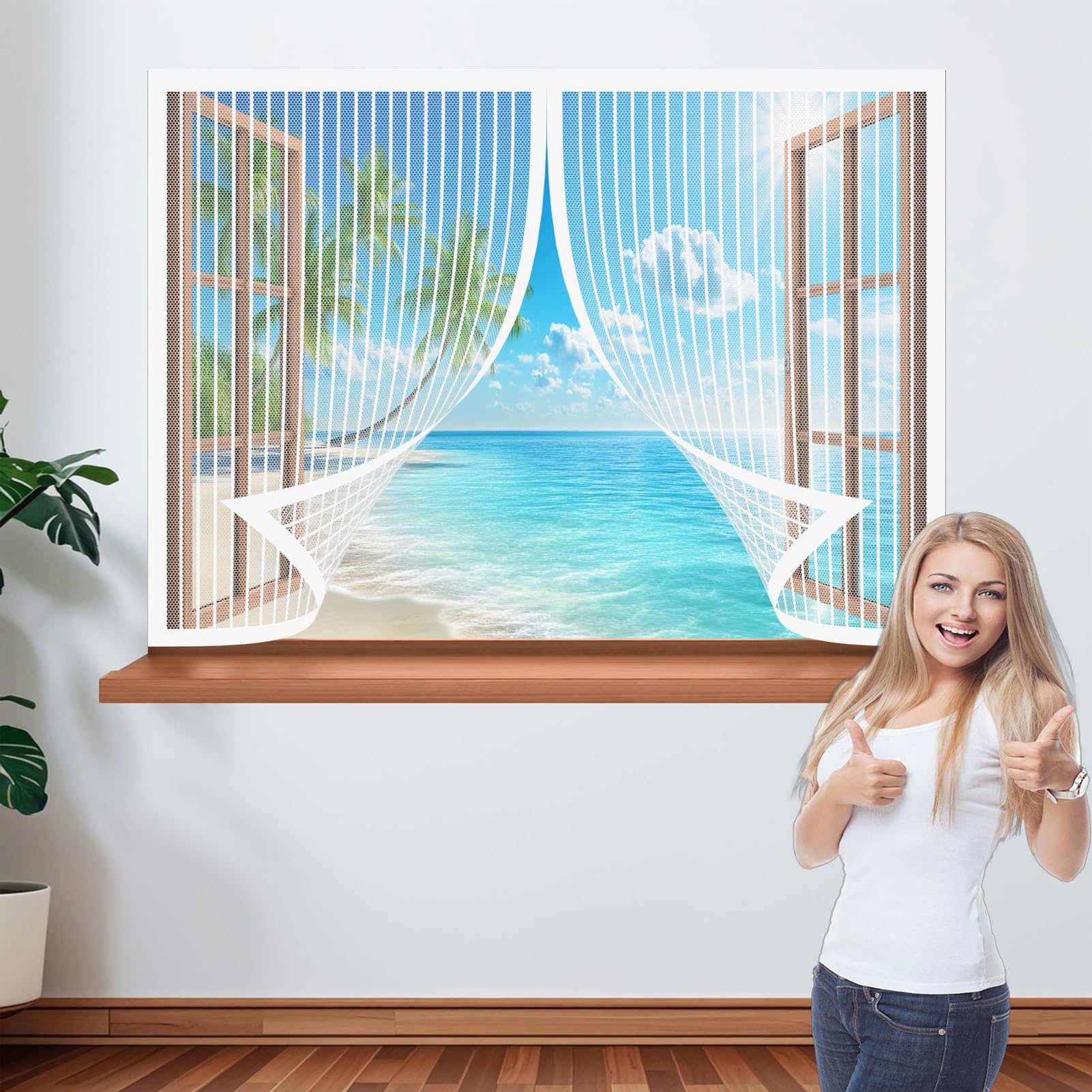 Magnetic Window Fly Screen 145 x 124 cm Easy Installation Fly Net for Windows Durable & Easy to Maintain Fitted to Multiple Windows, White