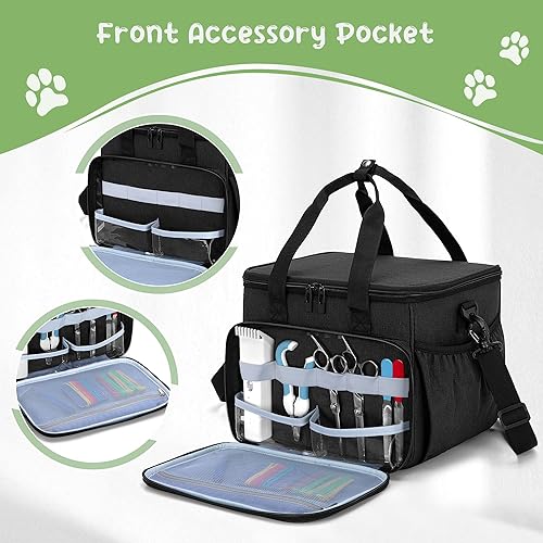 Miniatura 3 de CURMIO Bolsa de aseo para mascotas, organizador de suministros de aseo para mascotas, kit de aseo para gatos, bolsa de almacenamiento de suministros