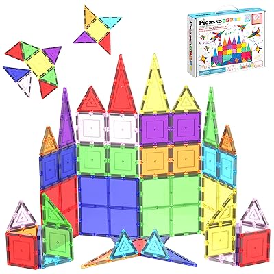 PicassoTiles 100 Piece Set 100pcs Magnet Building Tiles Clear Magnetic 3D Blocks Construction Playboards, Creativity Beyond Imagination, Inspirational, Recreational, Educational Conventional