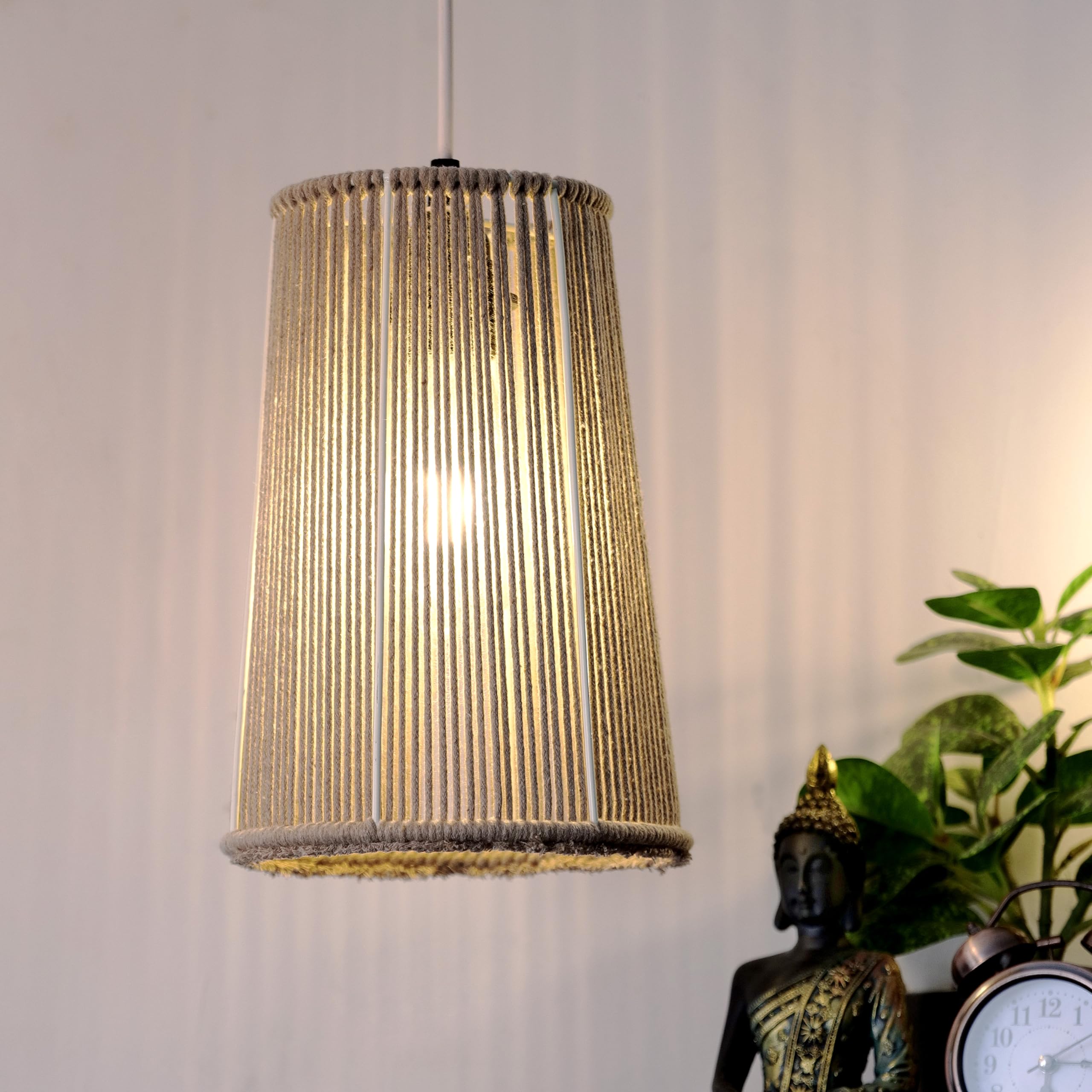 Decazone Cotton Waven Wicker Lamp Cone Shape Premium Ceiling Light Pendant Shade Handwoven for Bedroom, Living Room, Dinning Area - 1 Piece (Bulb Included) (Camel)