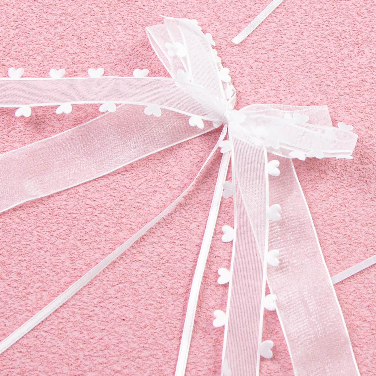 VGOODALL Pack of 30 Car Bows, Antenna Bows, White Bows with Hearts for a Wedding Handmade Satin Ribbon for Decoration Festivals - Image 3