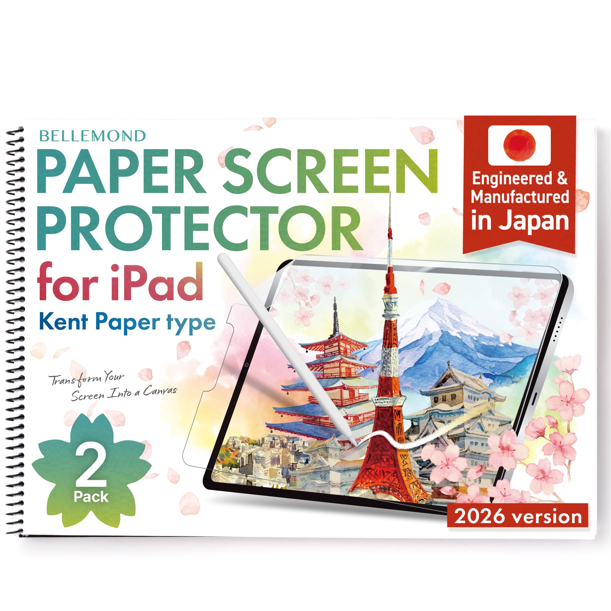 BELLEMOND | Kent Paper Screen Protector for iPad Air 11” (M3, 2025 / M2, 2024) |Smooth Surface PET Film for Sketching & Note-Taking | Made in Japan | 2 Set