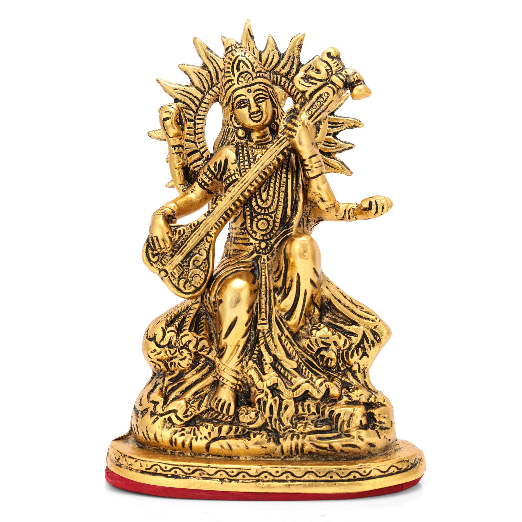 CraftVatika Goddess Saraswati Statue Gold Plated Metal Saraswati Showpiece Idol for Home Décor and Gift
