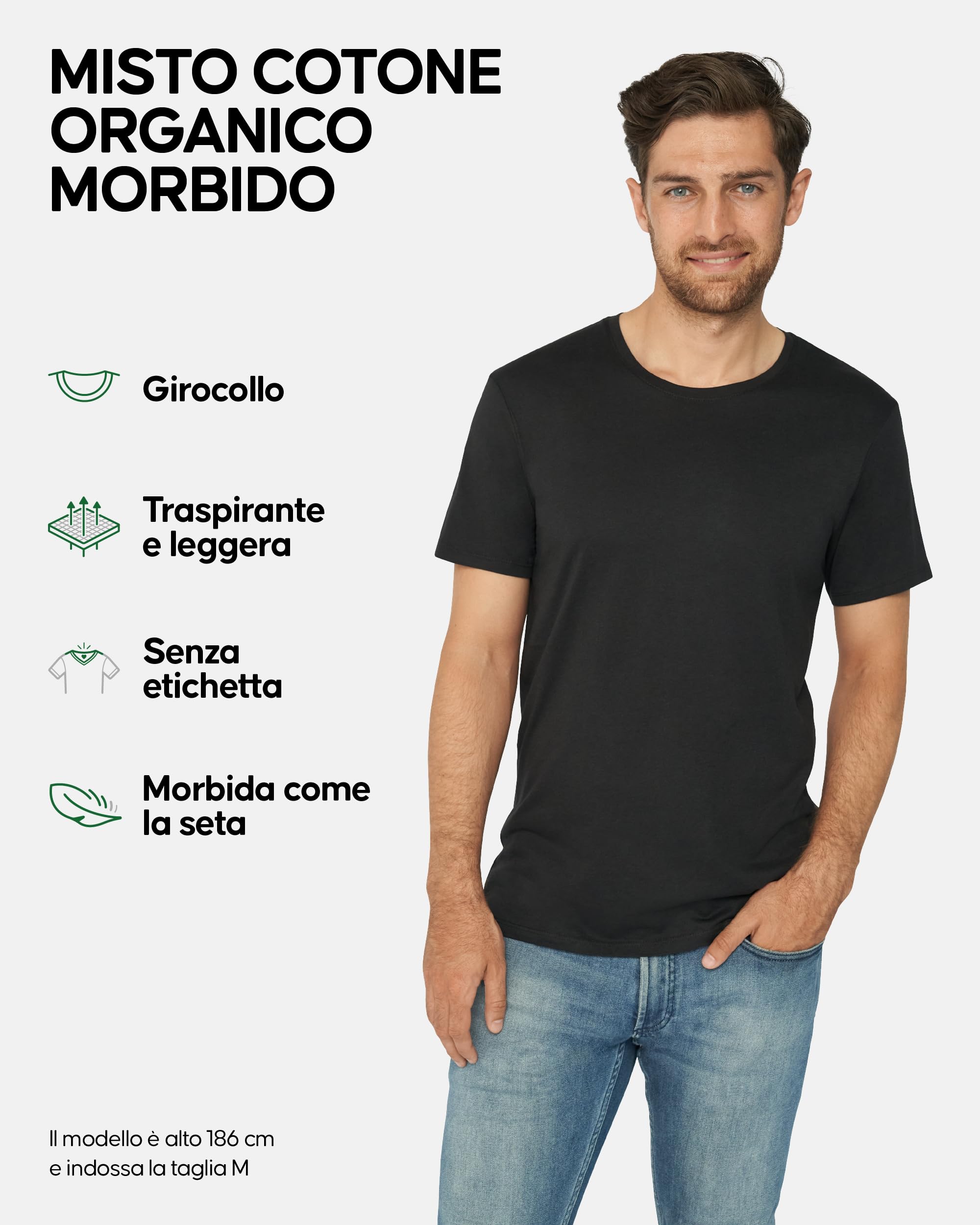 DANISH ENDURANCE Maglietta in Cotone Biologico, T-Shirt a Mezze Maniche, Morbida, Premium, da Uomo, 2 Paia