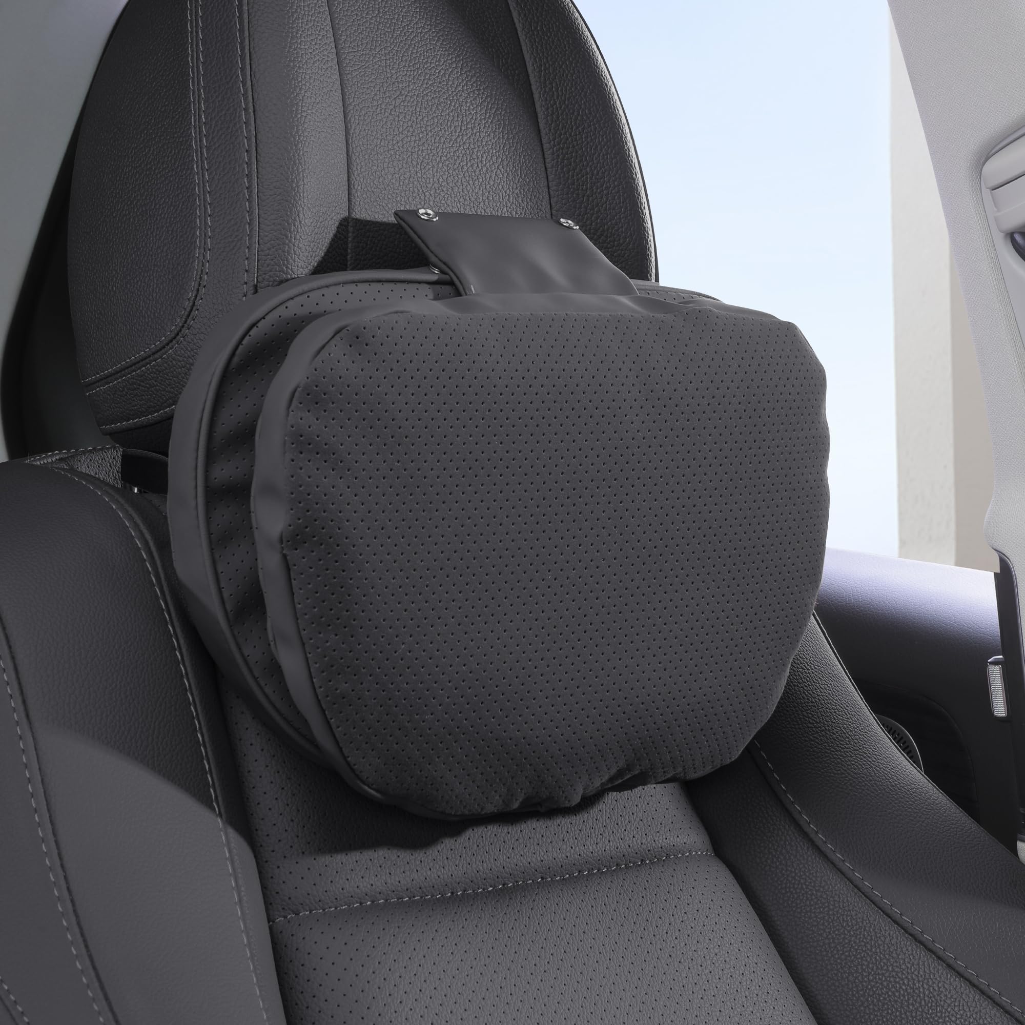 Coussin Appui-Tête Voiture Soutien Cervical Double, Repose Tete Cervicales pour Siège de Conduite, Oreillers de Cou pour Nuque en Voiture pour Conduite, Noir, 1 Pack