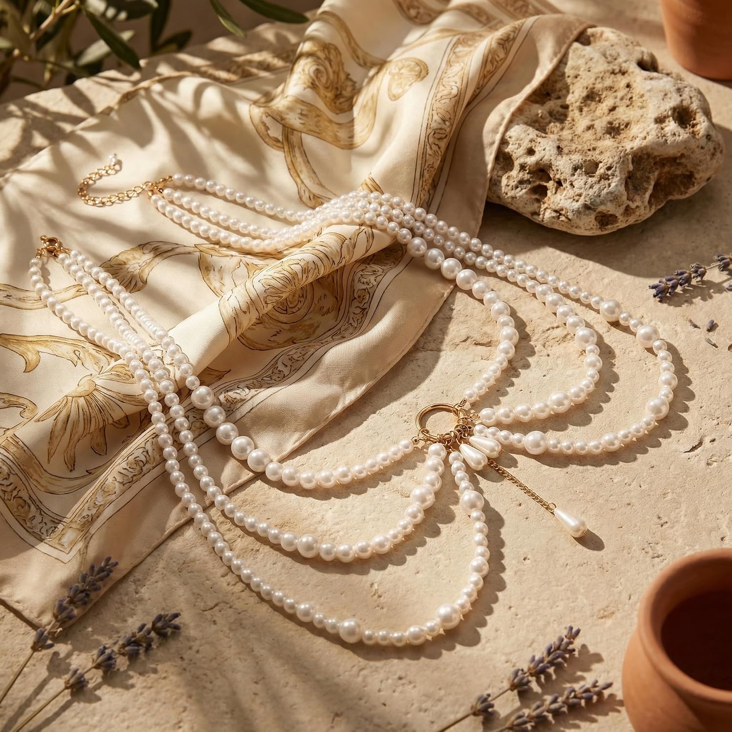 Summer Beach Imitation Pearl Waist Chain For Women, 4-Tier Adjustable Belly Chain, Elegant Body Jewelry To Match Dresses, Rave Outfits Or Swimwear